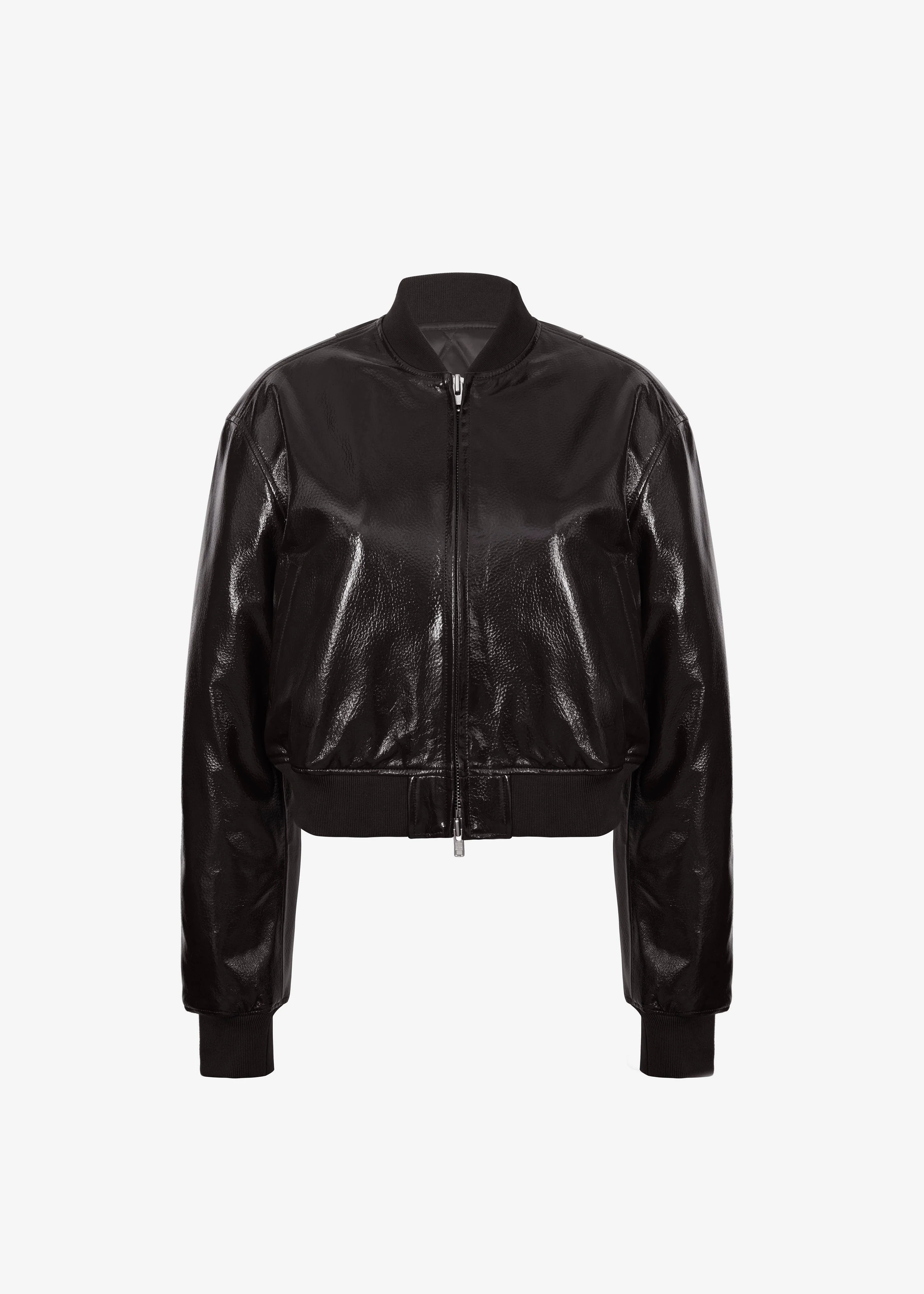 Micky Crackled Faux Leather Cropped Bomber - Dark Brown - Image 7
