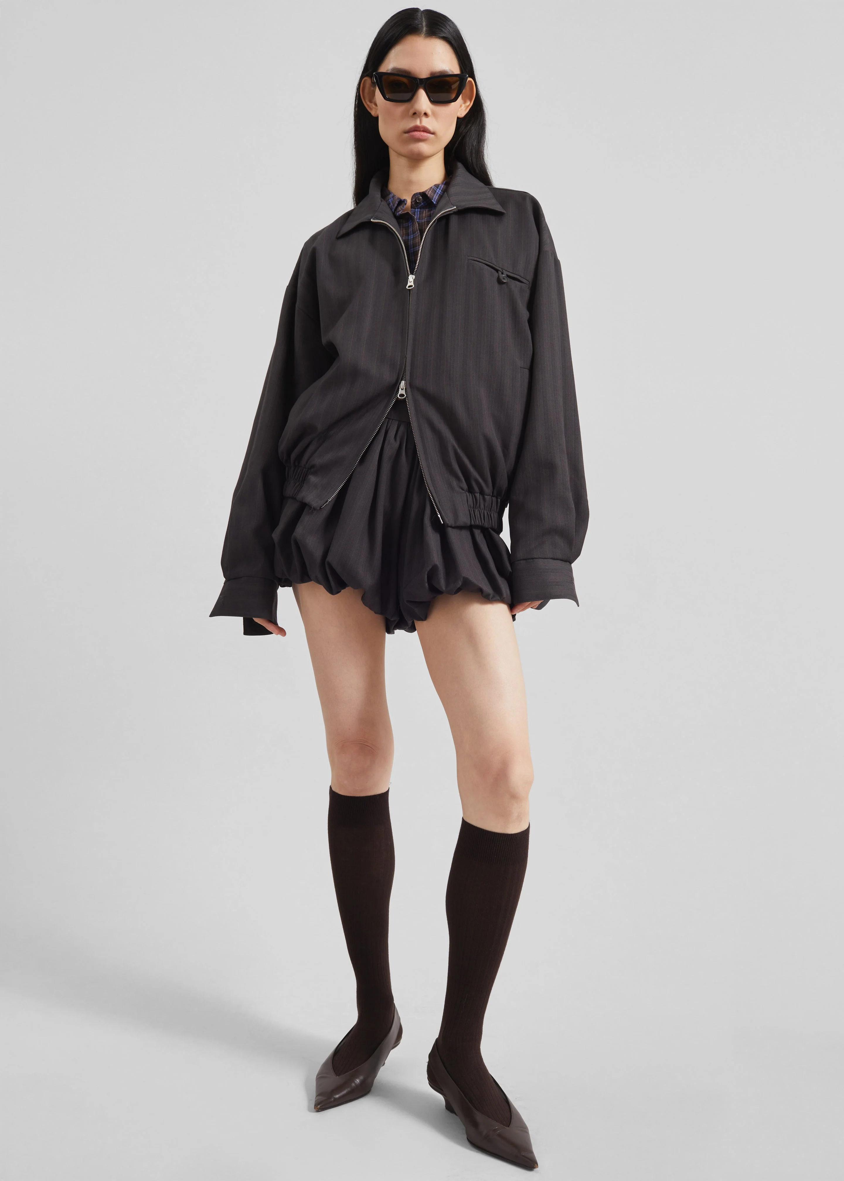 Minori Blouson Jacket - Charcoal/White Pinstripe - Image 2