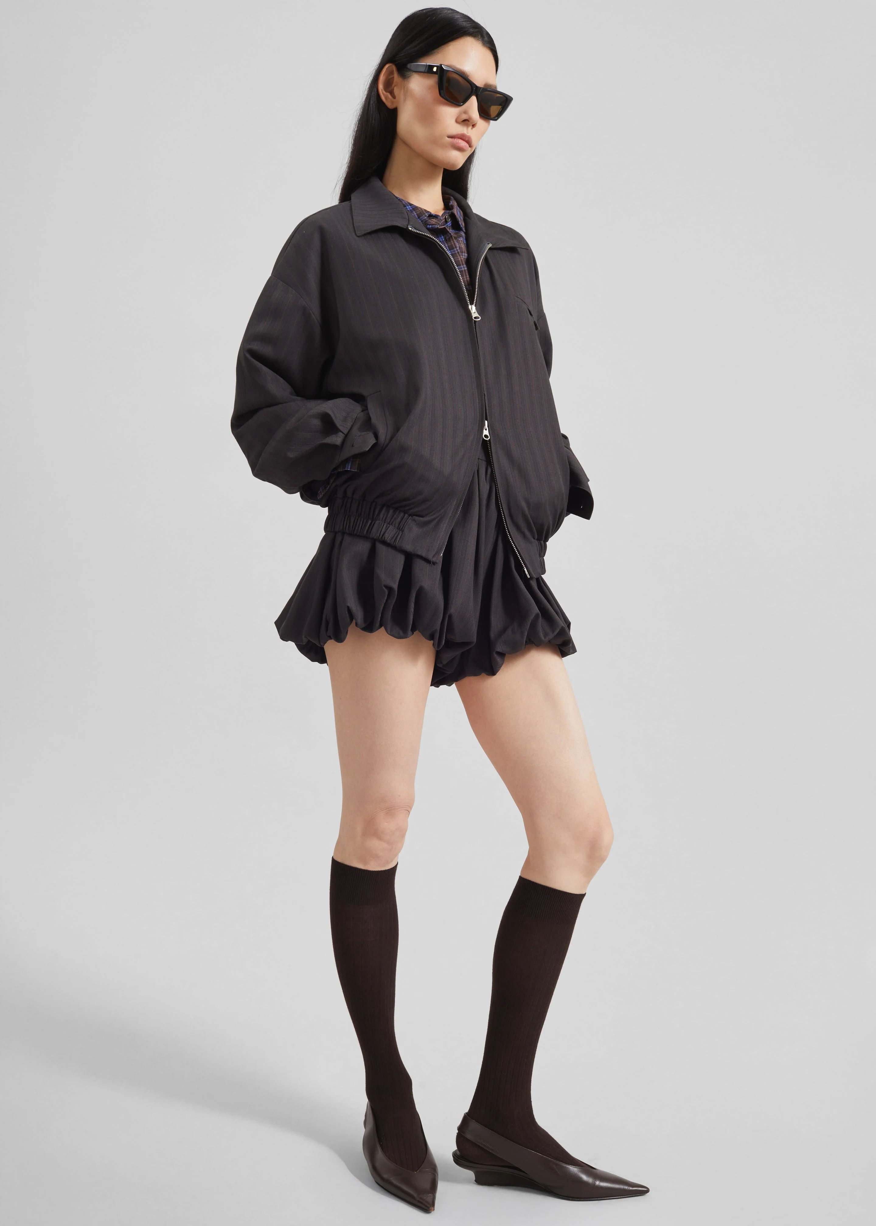 Minori Blouson Jacket - Charcoal/White Pinstripe - Image 6
