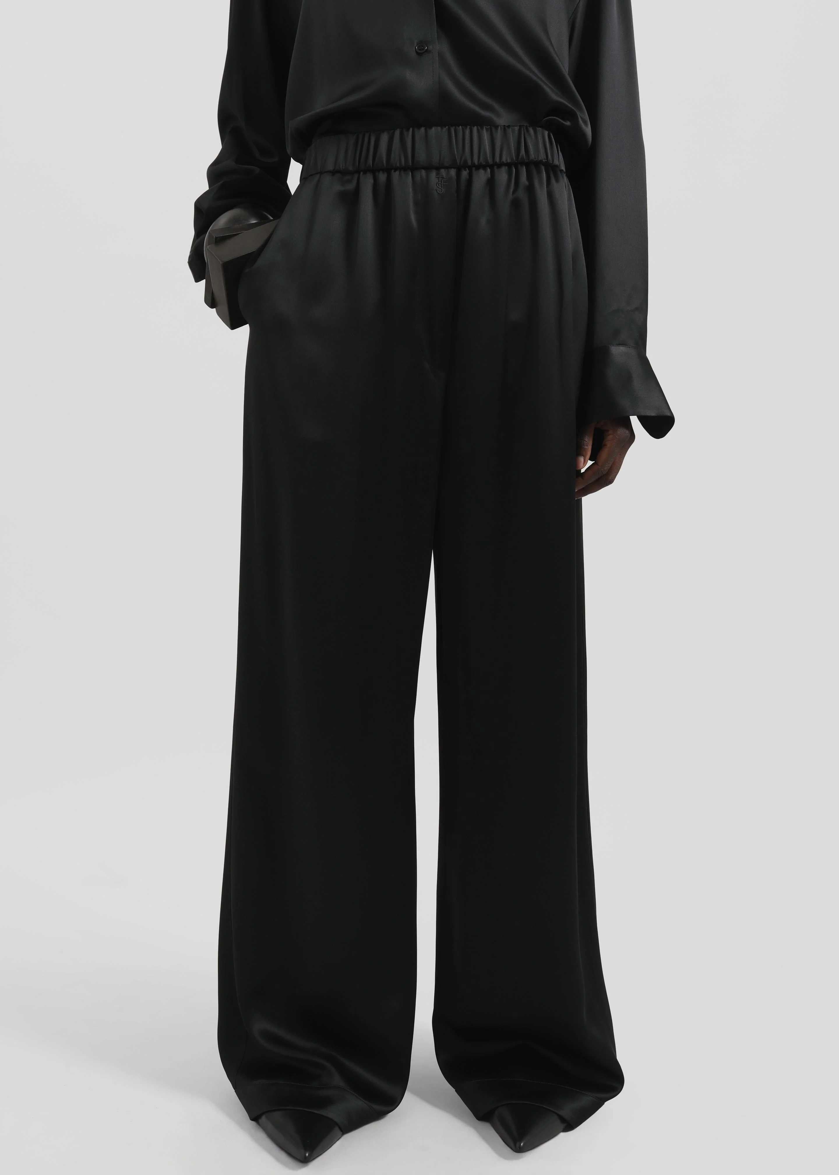 Mirca Satin Elastic Pants - Black