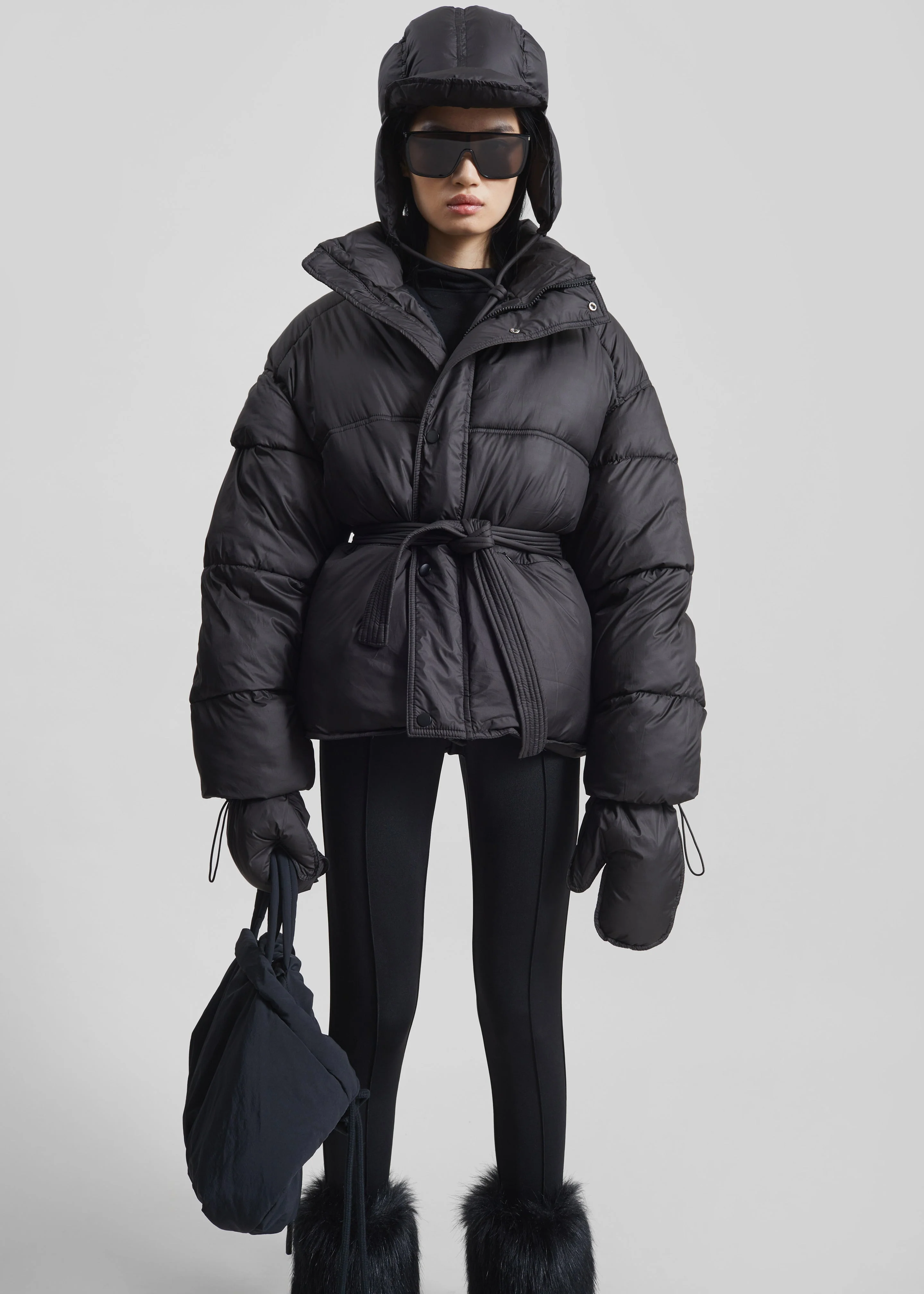 Moena Puffer Jacket & Accessories Set - Black - Image 4