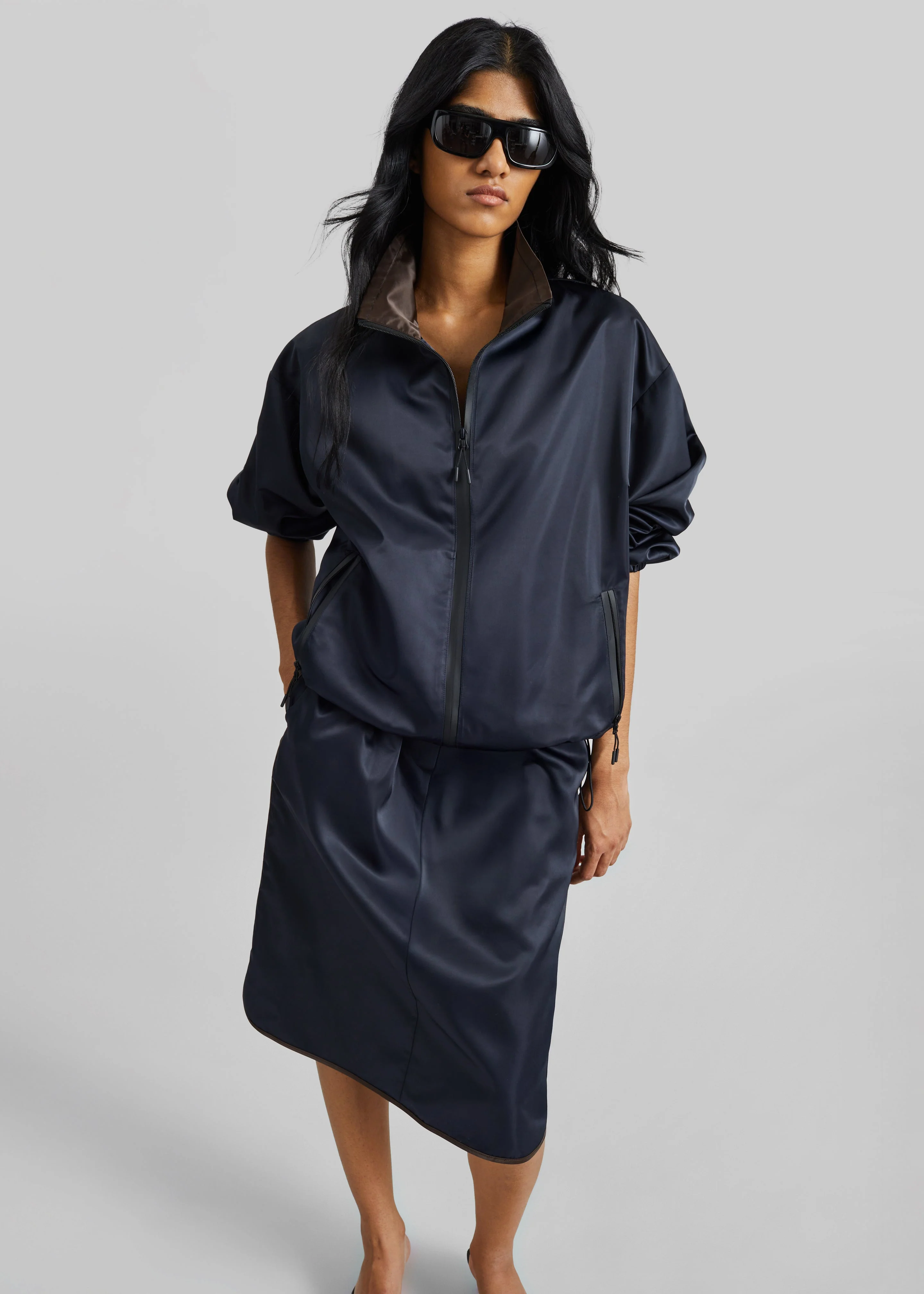 Munich Contrast Collar Zip-Up Jacket - Navy