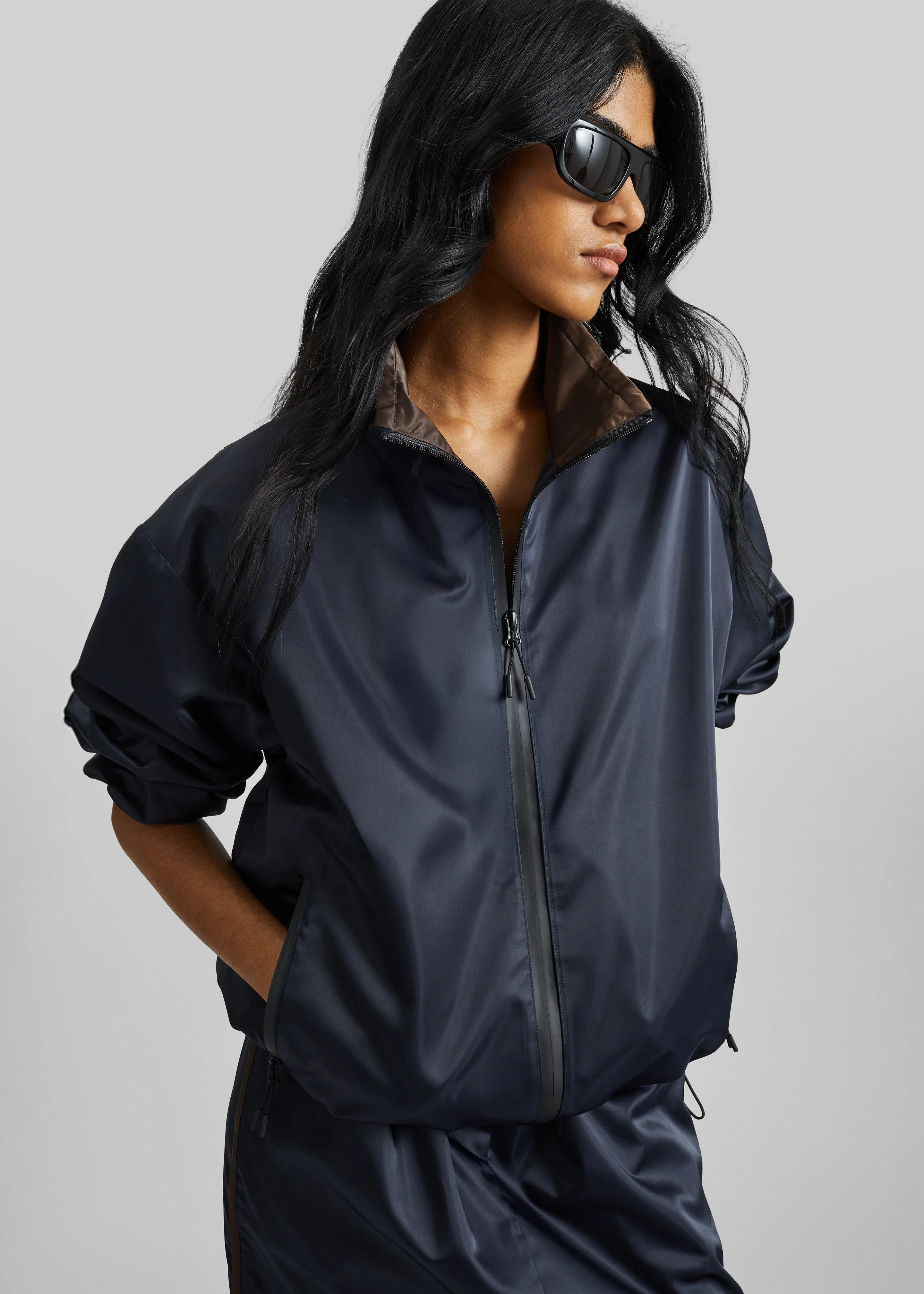 Munich Contrast Collar Zip-Up Jacket - Navy - Image 2