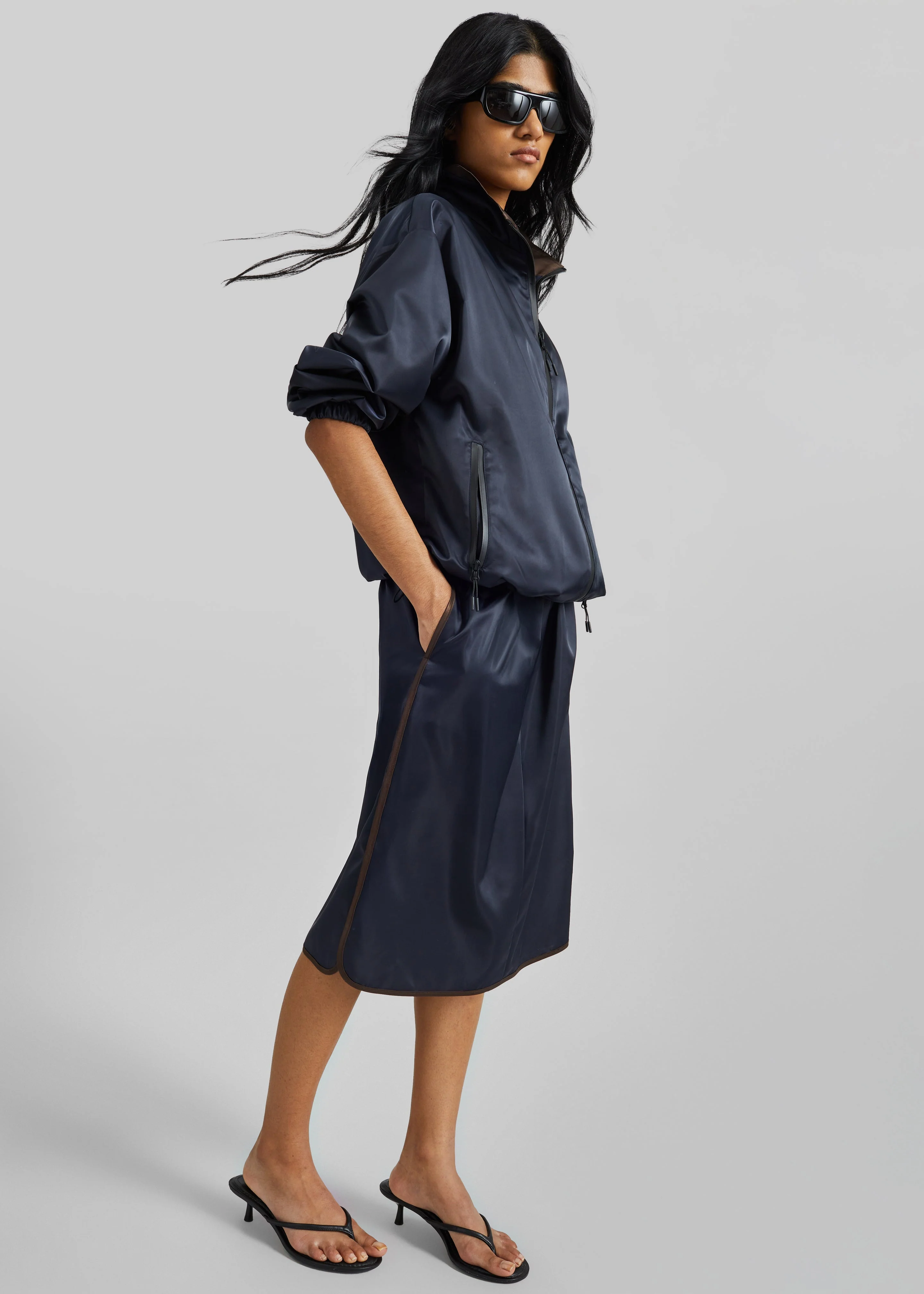 Munich Contrast Collar Zip-Up Jacket - Navy - Image 6