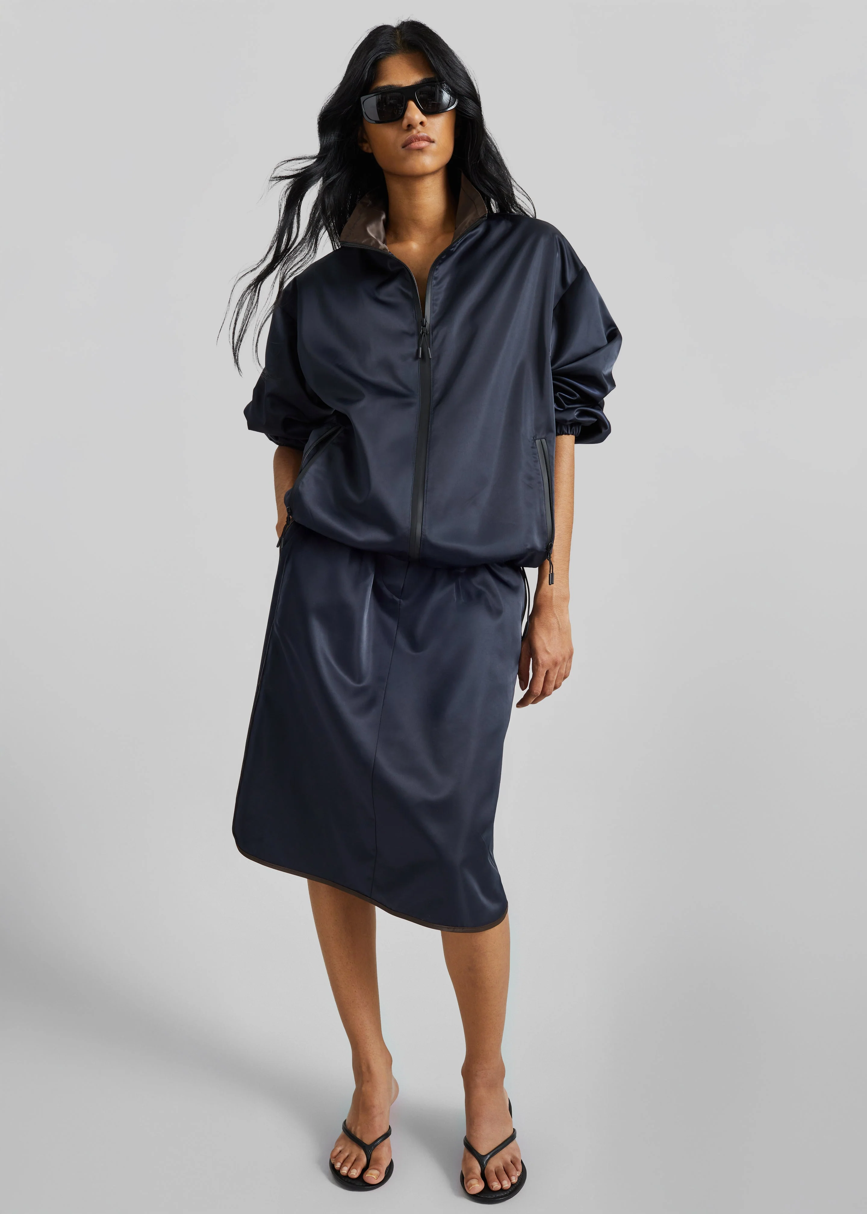 Munich Contrast Collar Zip-Up Jacket - Navy - Image 8