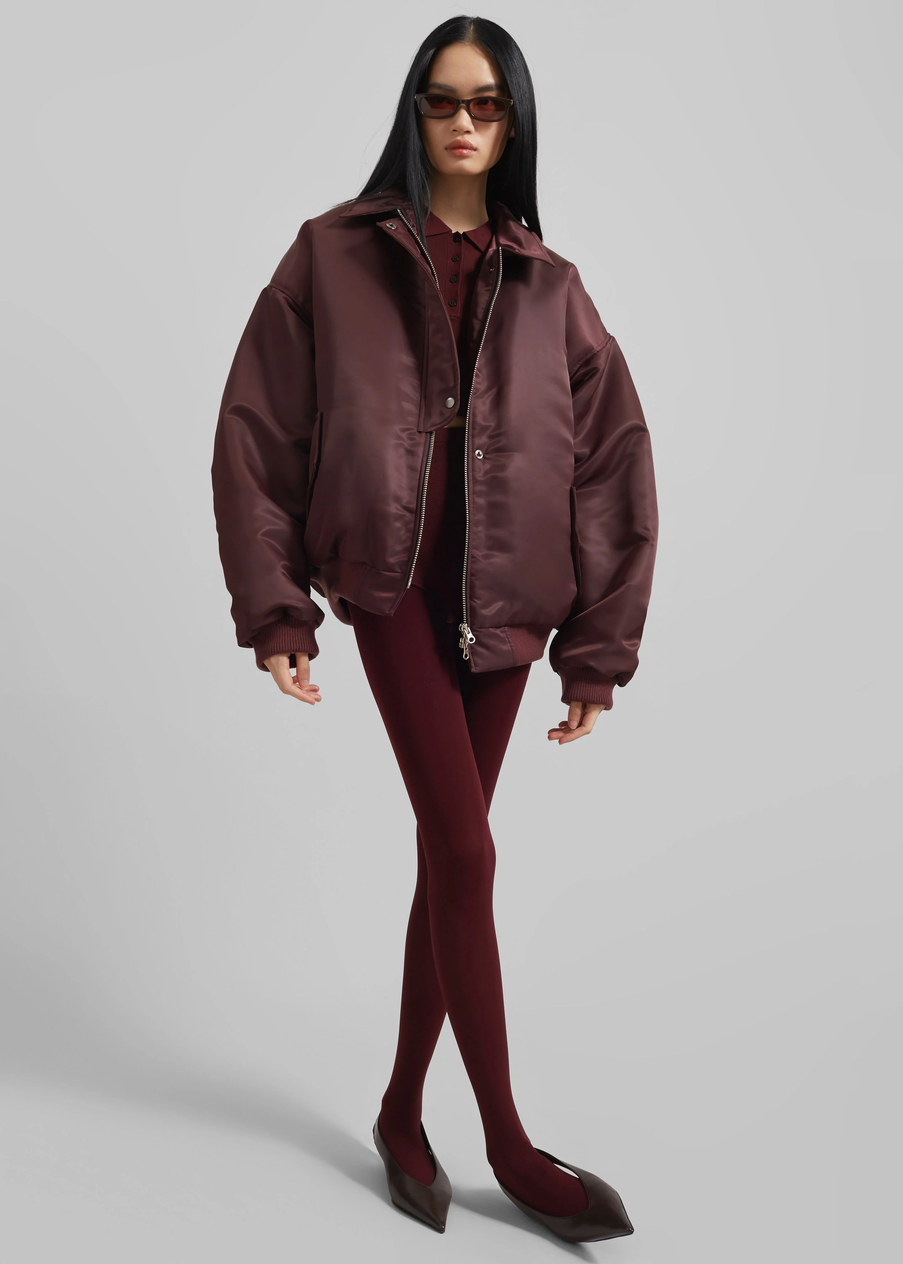 Nalden Padded Bomber Jacket - Burgundy - Image 4