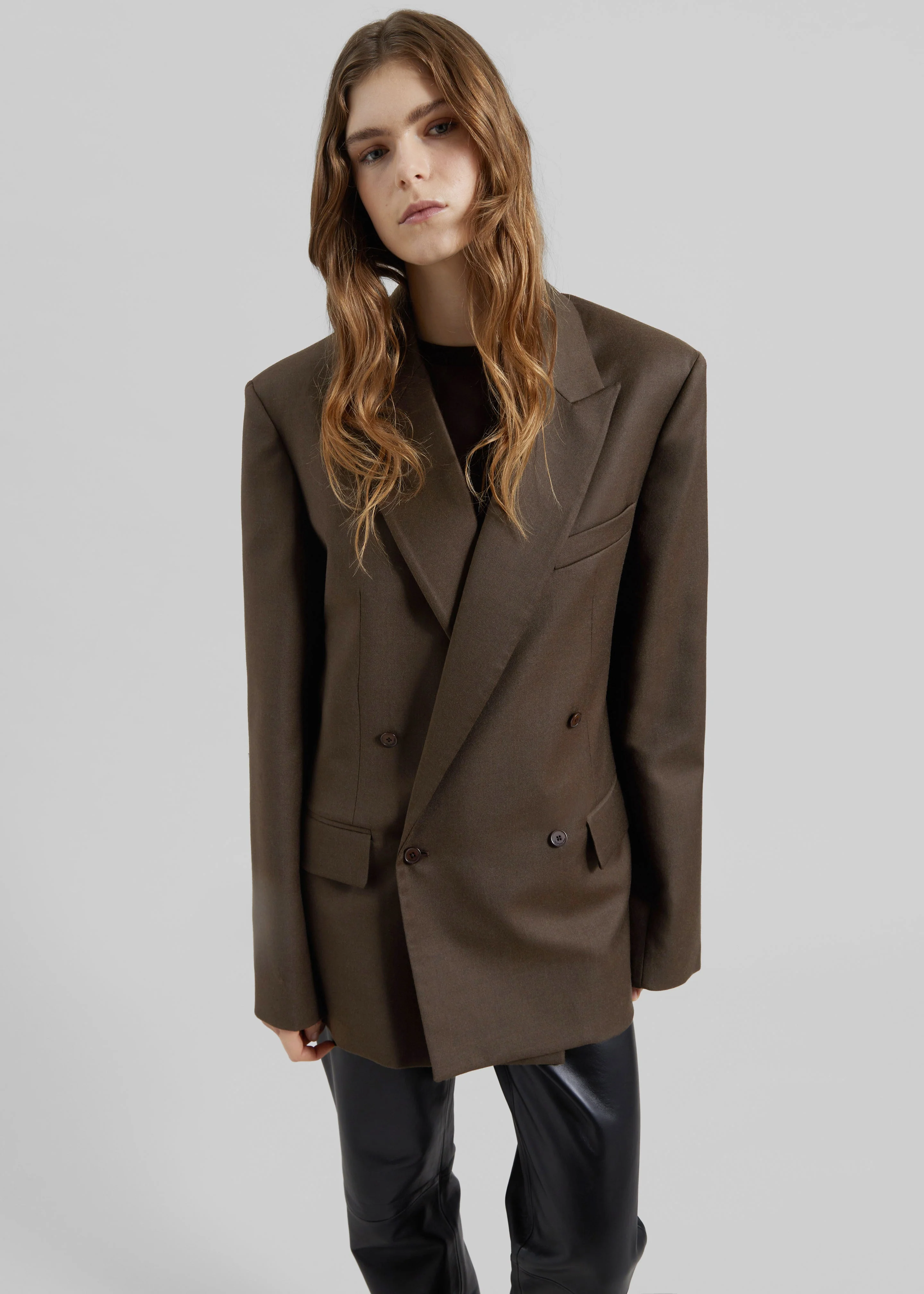 Newark Flannel Double Breasted Blazer - Mocha - Image 4