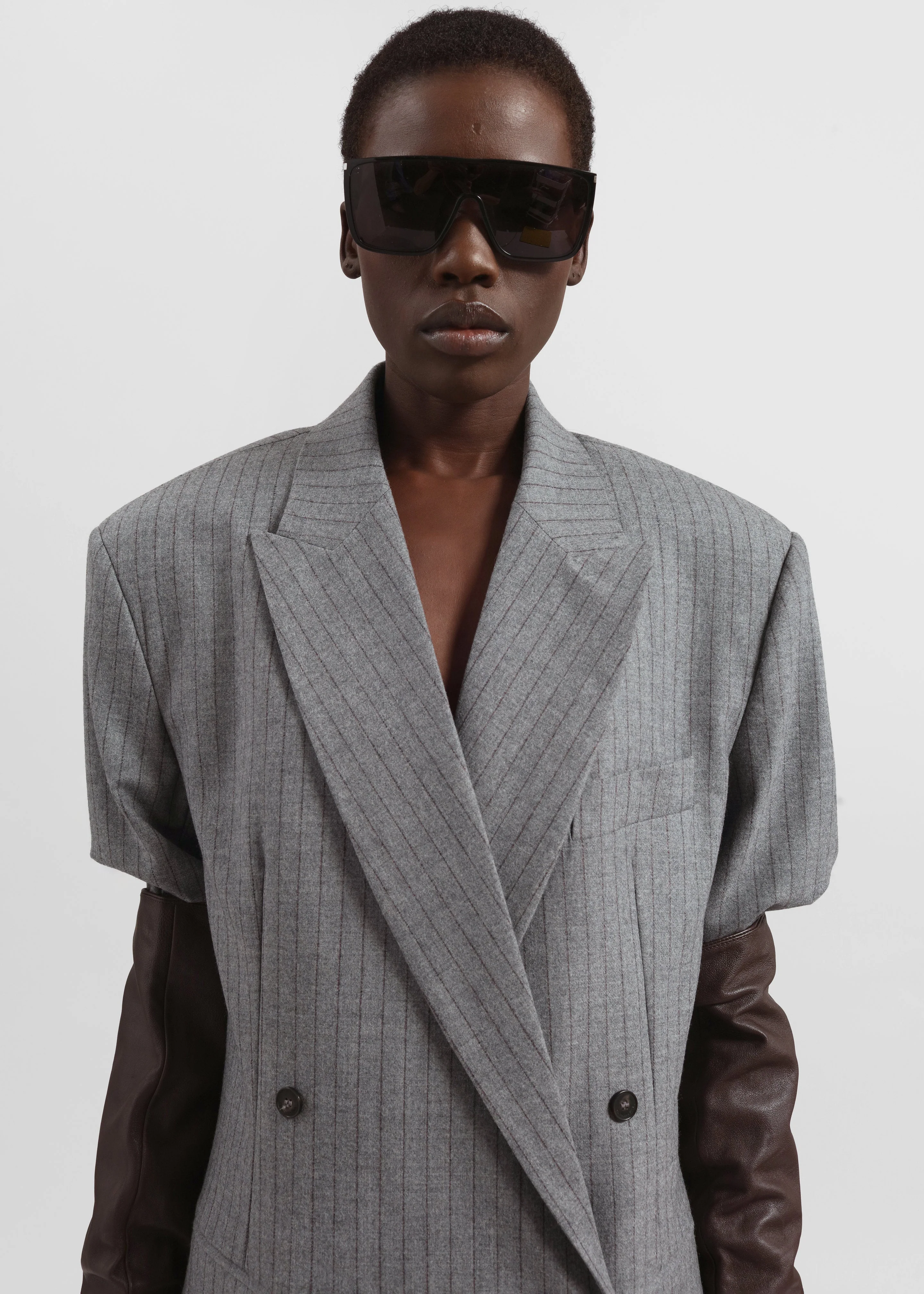 Newark Pinstripe Double Breasted Blazer - Grey/Brown - Image 9