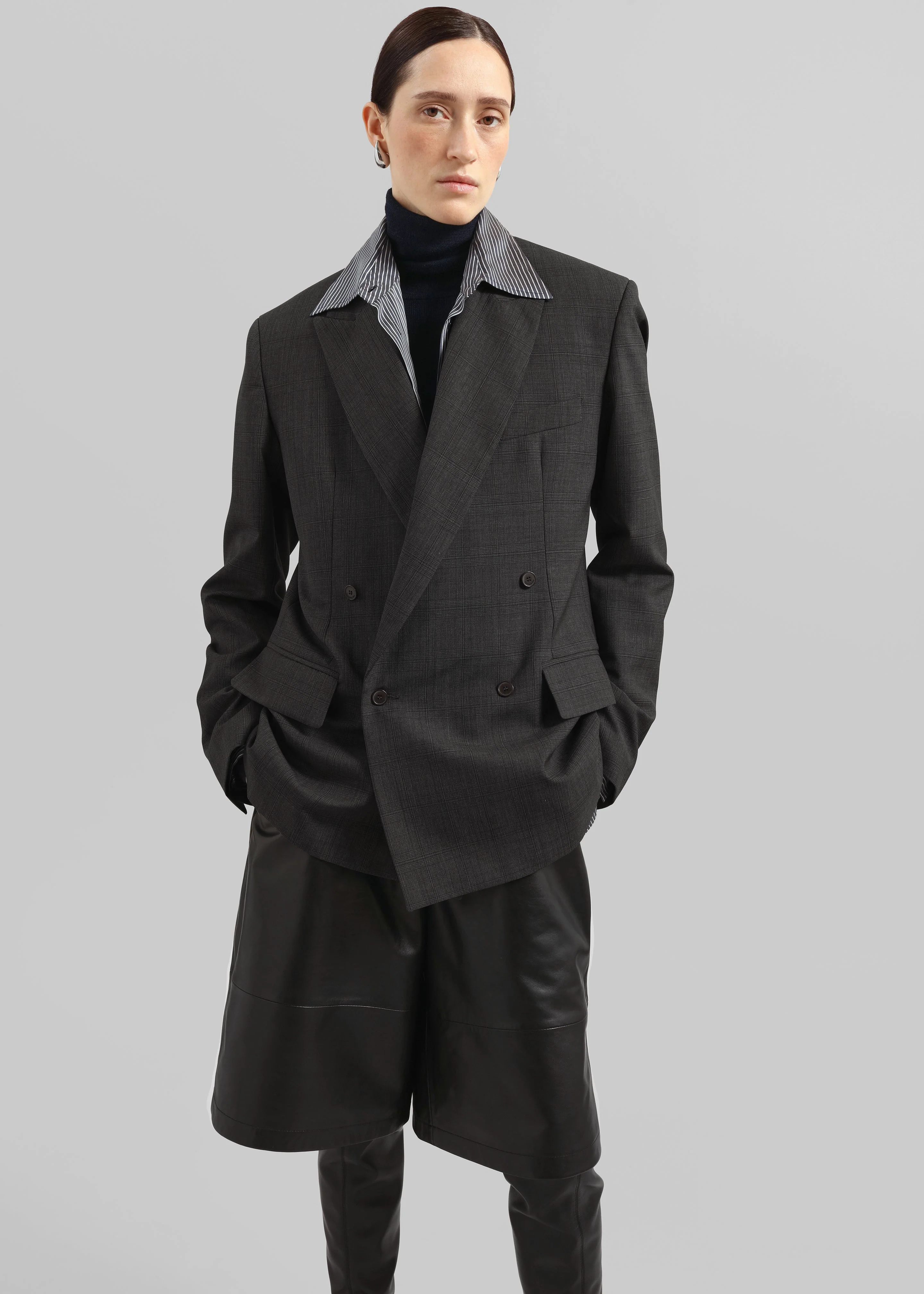 Newark Plaid Double Breasted Blazer - Dark Grey - Image 4