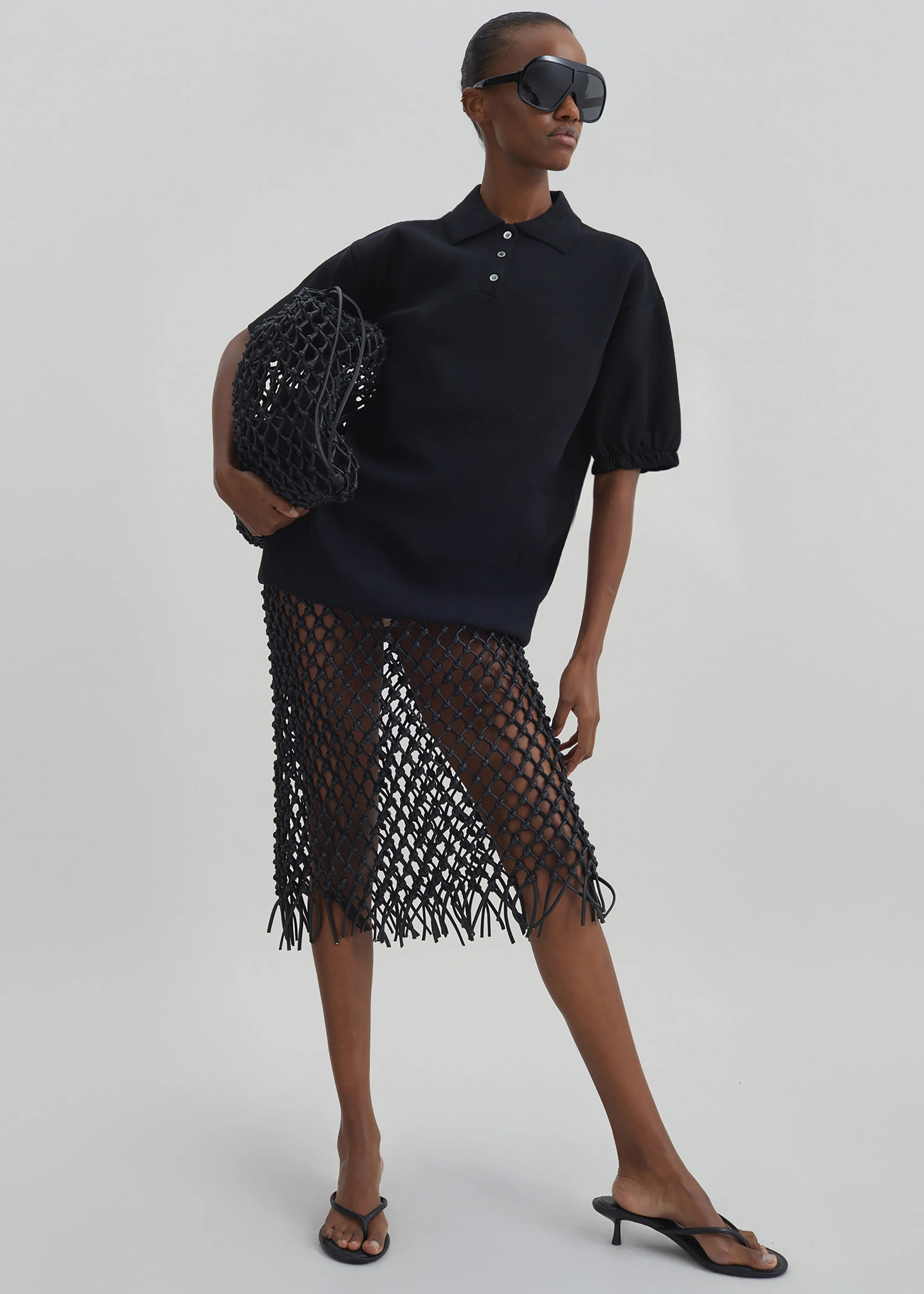 Nola Knit Polo Top - Black - Image 2