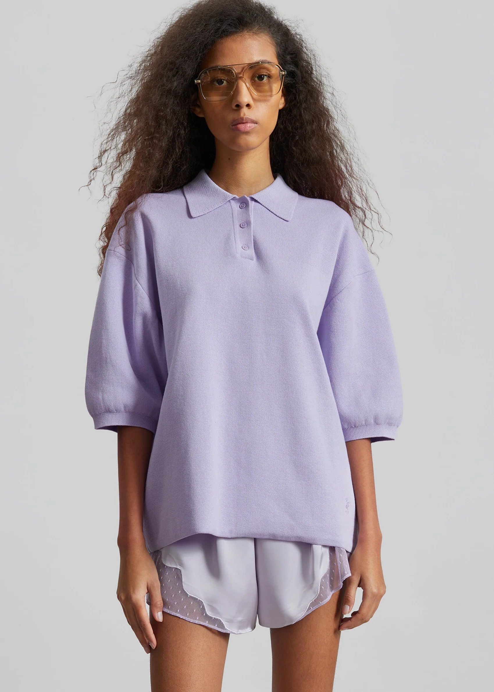 Nola Knit Polo Top - Lavender - Image 2