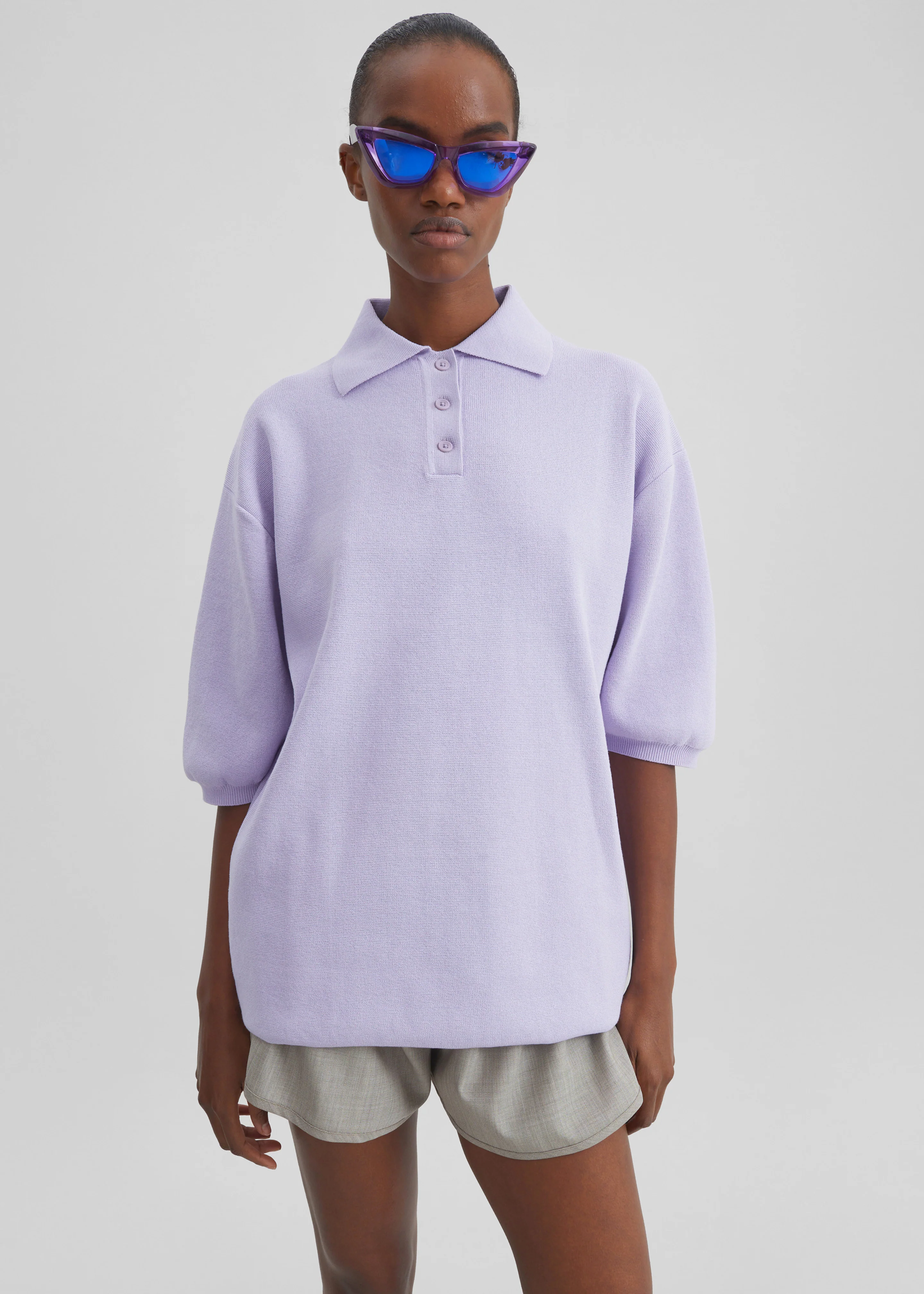 Nola Knit Polo Top - Lavender - Image 5