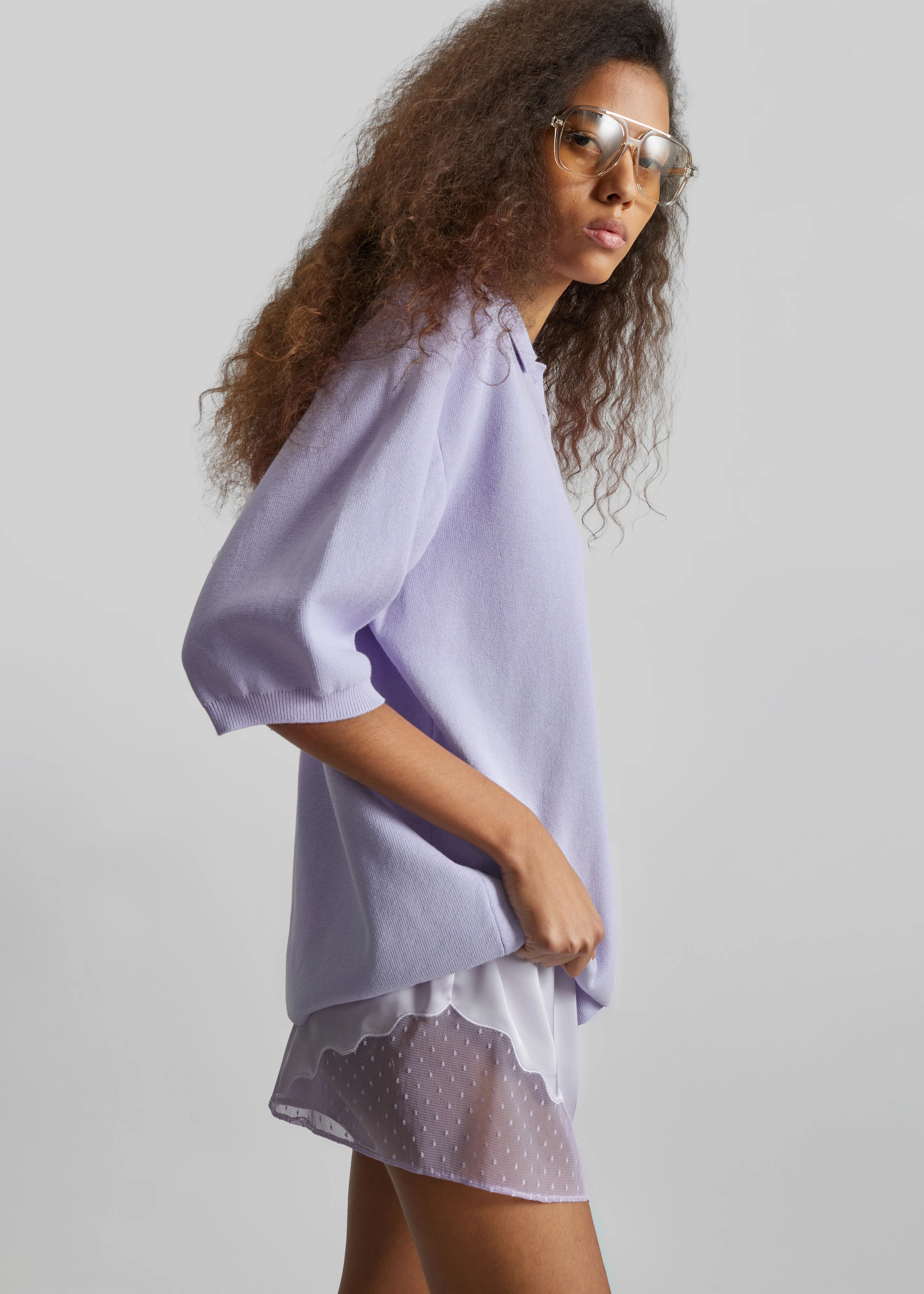 Nola Knit Polo Top - Lavender - Image 6