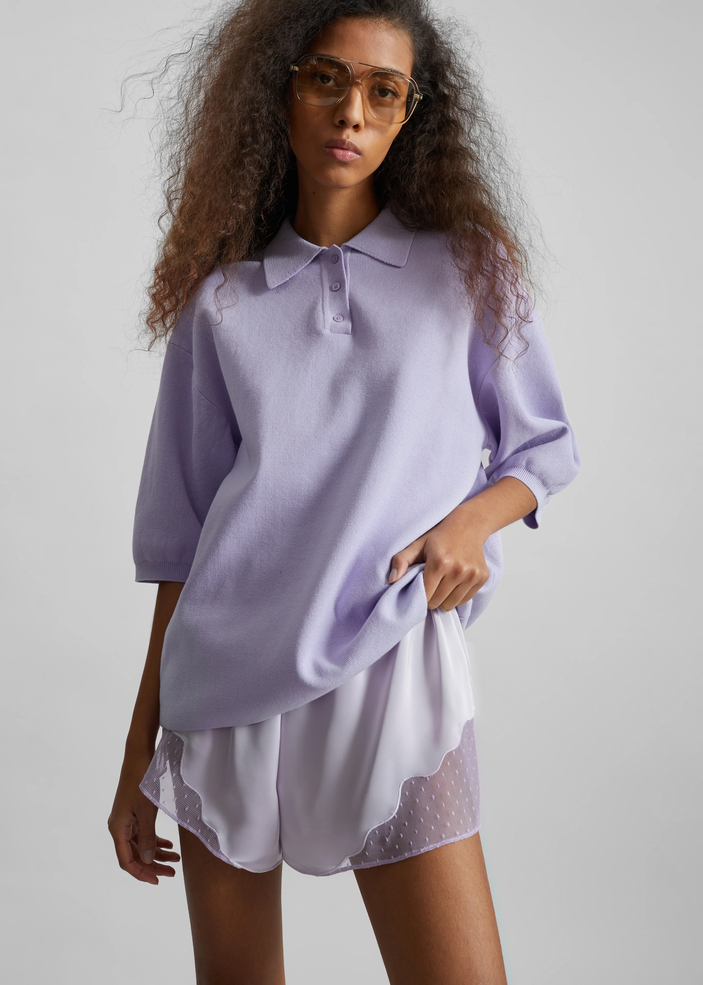 Nola Knit Polo Top - Lavender - Image 7