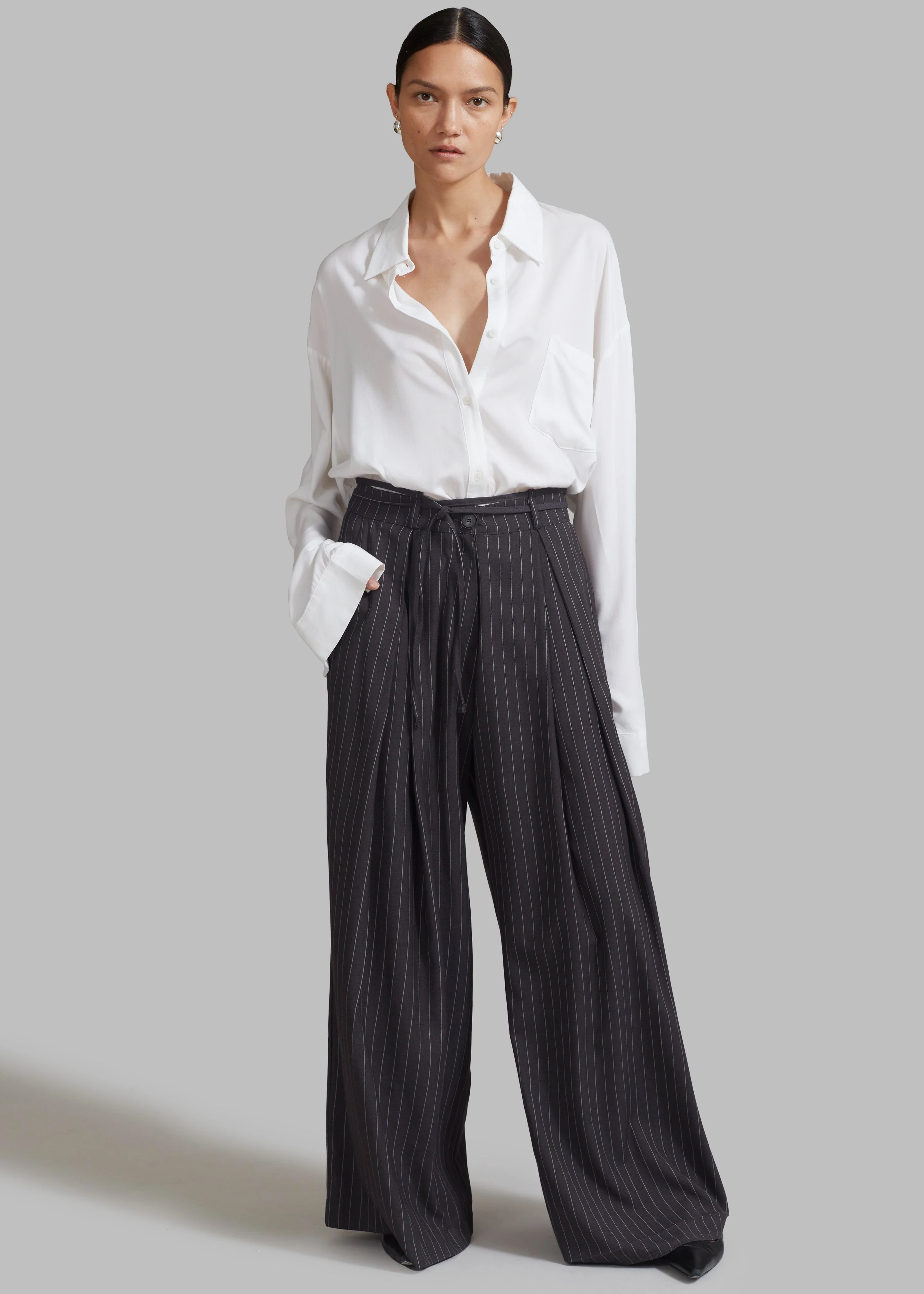 Noor Wide Pants - Grey Pinstripe - Image 3