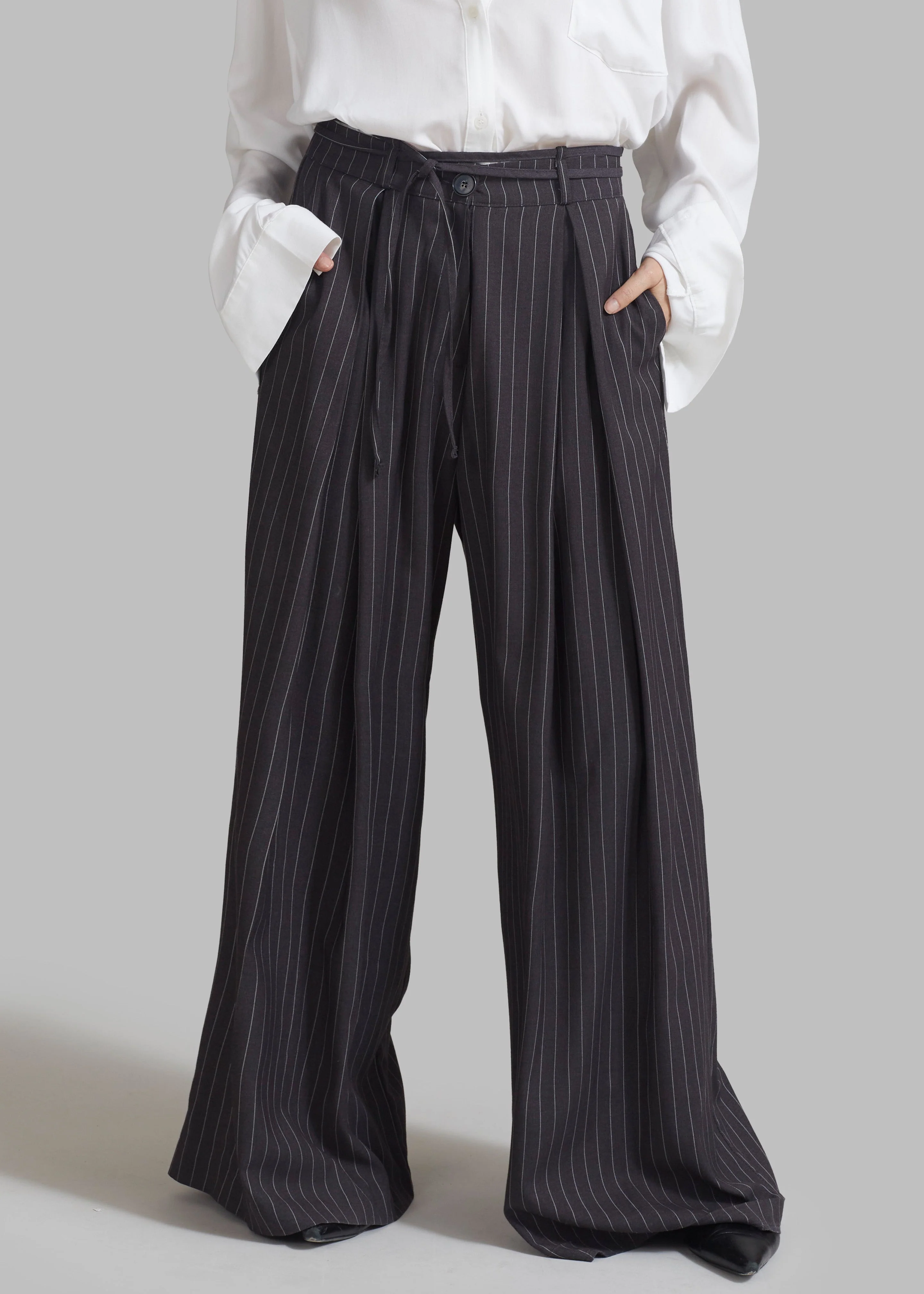 Noor Wide Pants - Grey Pinstripe - Image 4