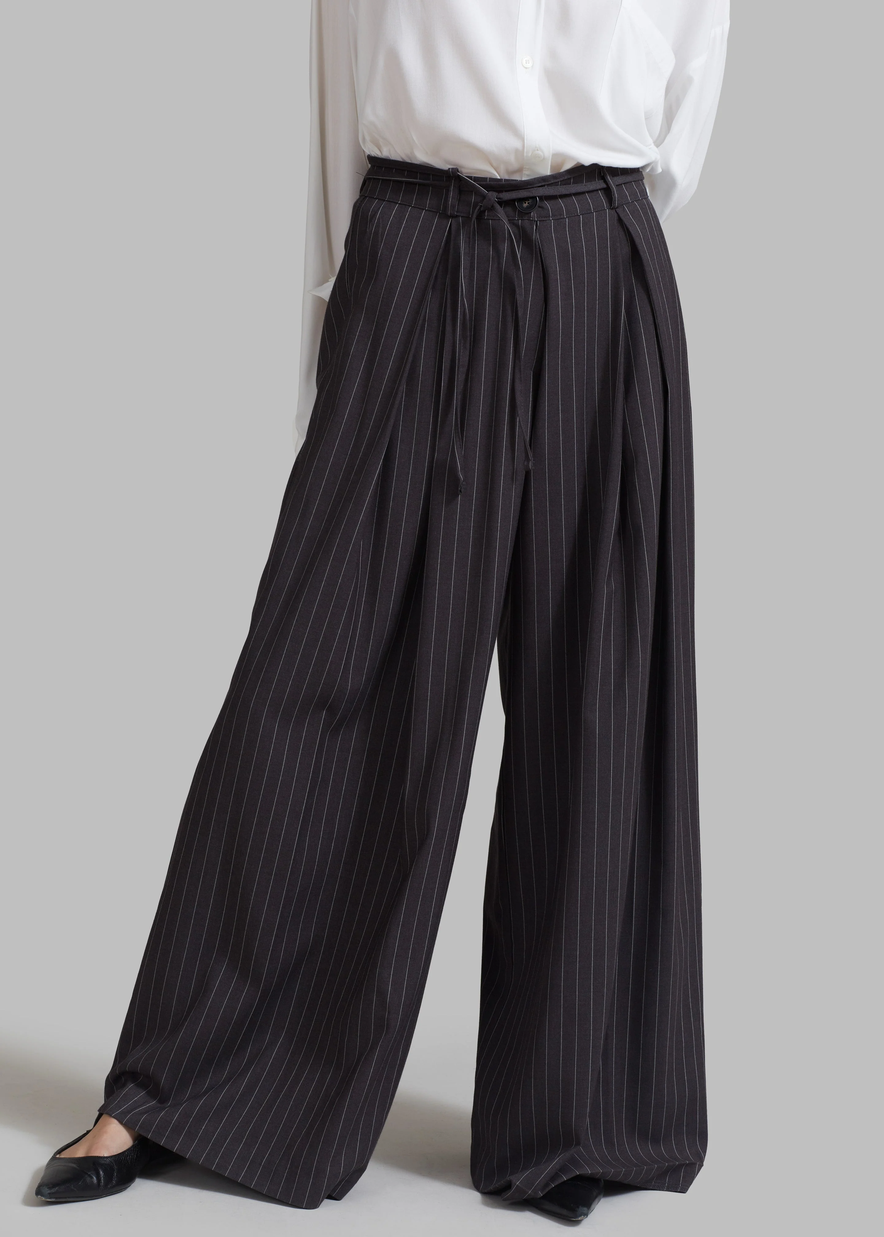 Noor Wide Pants - Grey Pinstripe - Image 7