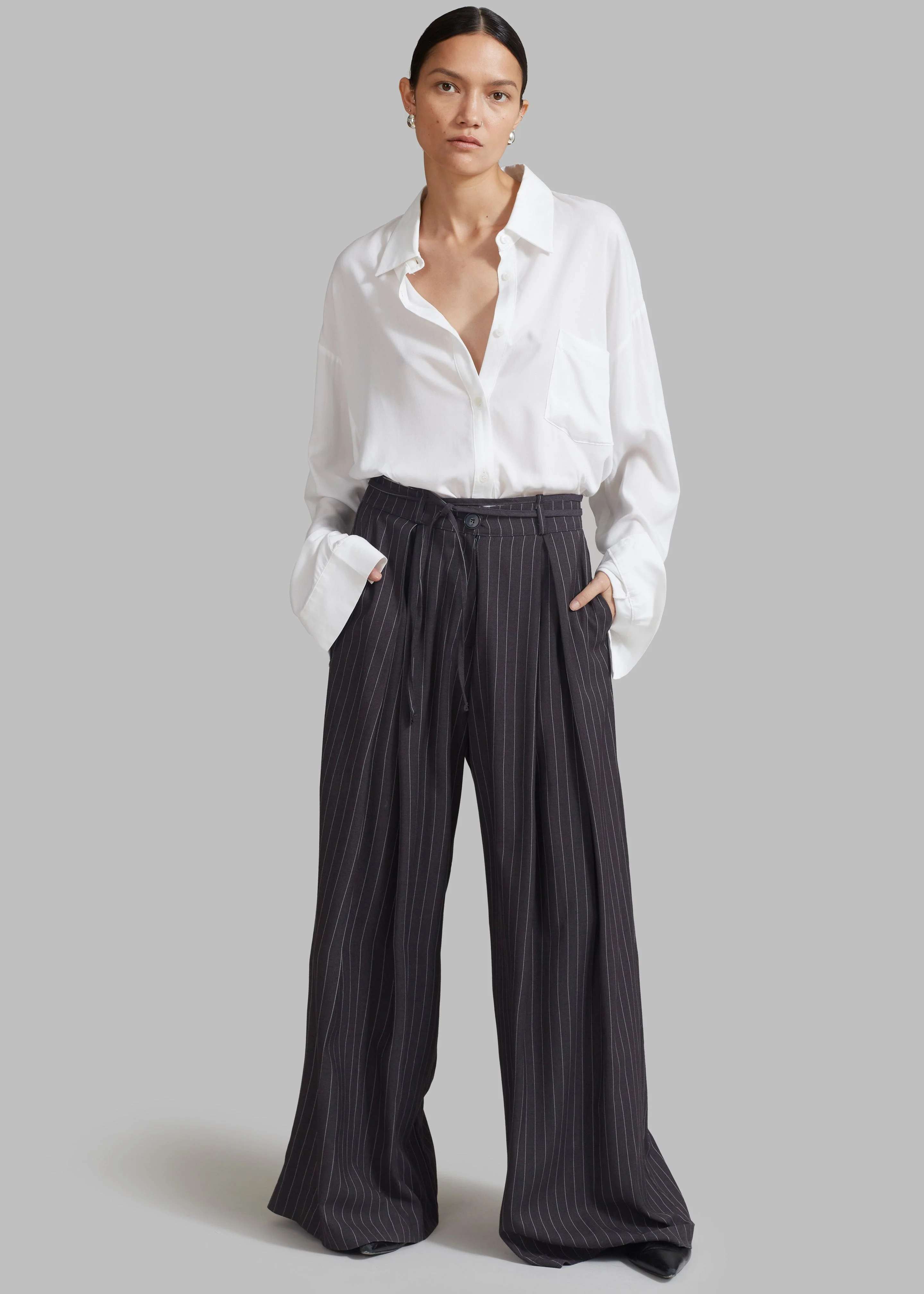 Noor Wide Pants - Grey Pinstripe - Image 8
