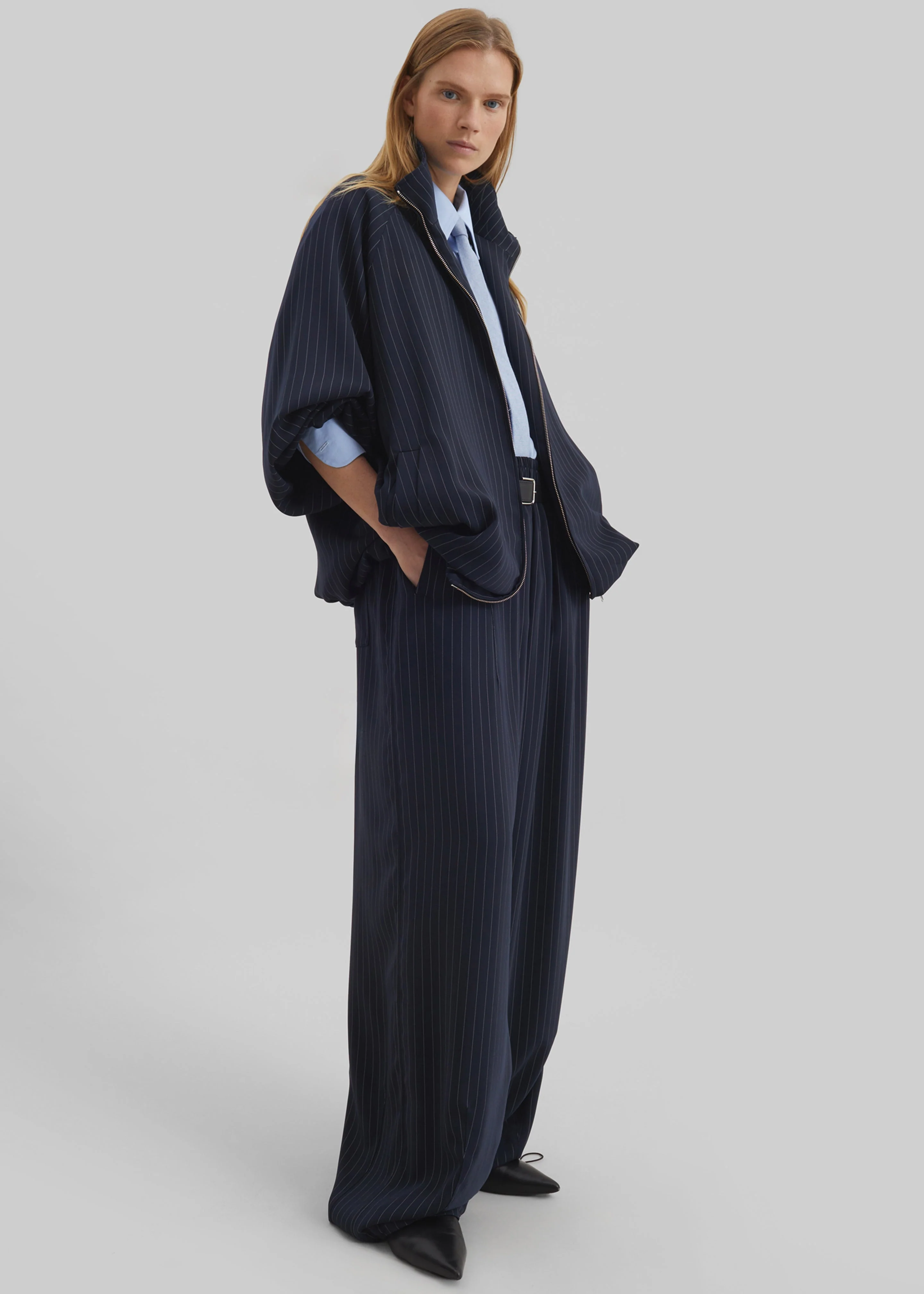 Oakdale Track Pants - Navy/White Pinstripe - Image 2