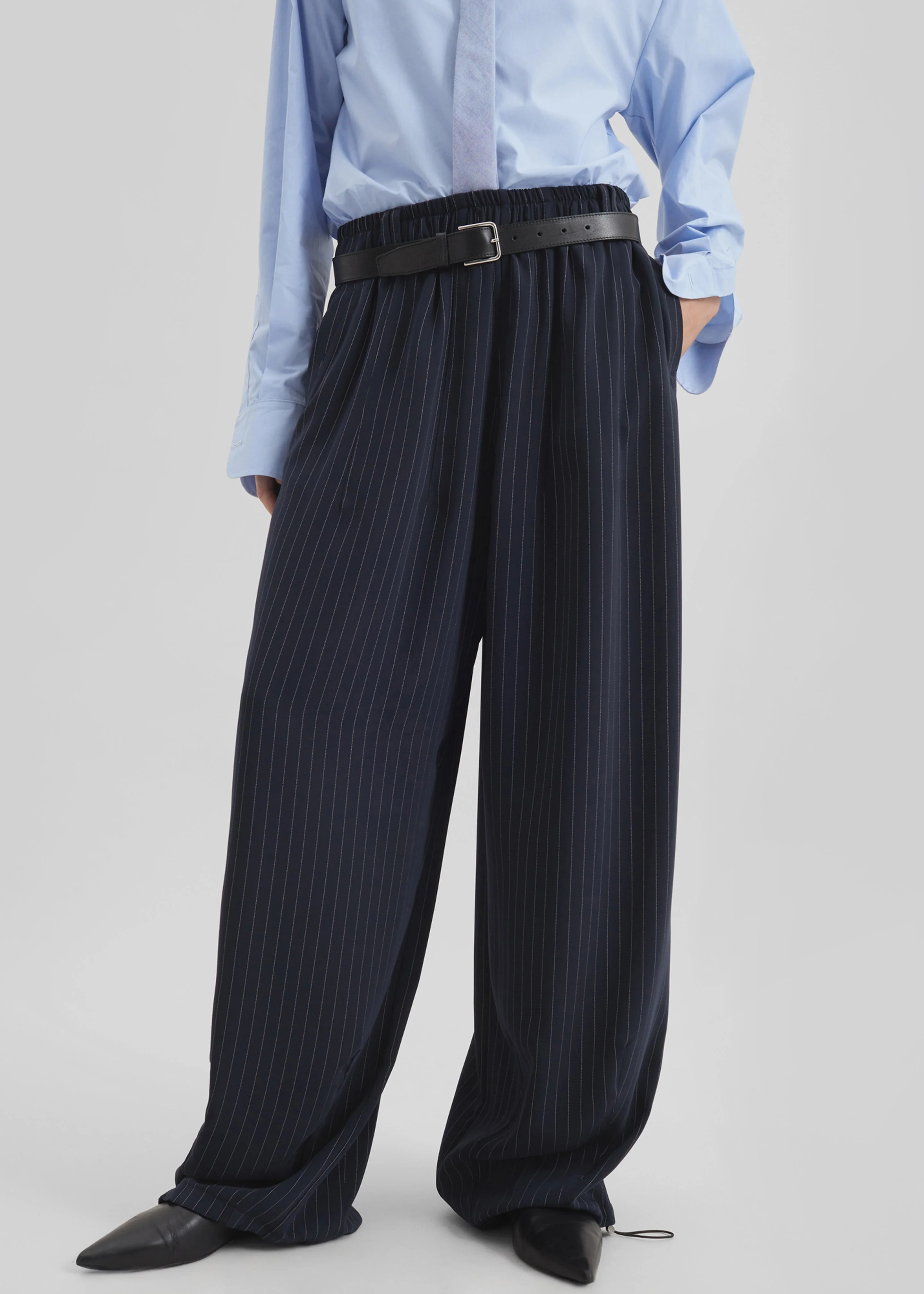 Oakdale Track Pants - Navy/White Pinstripe - Image 3