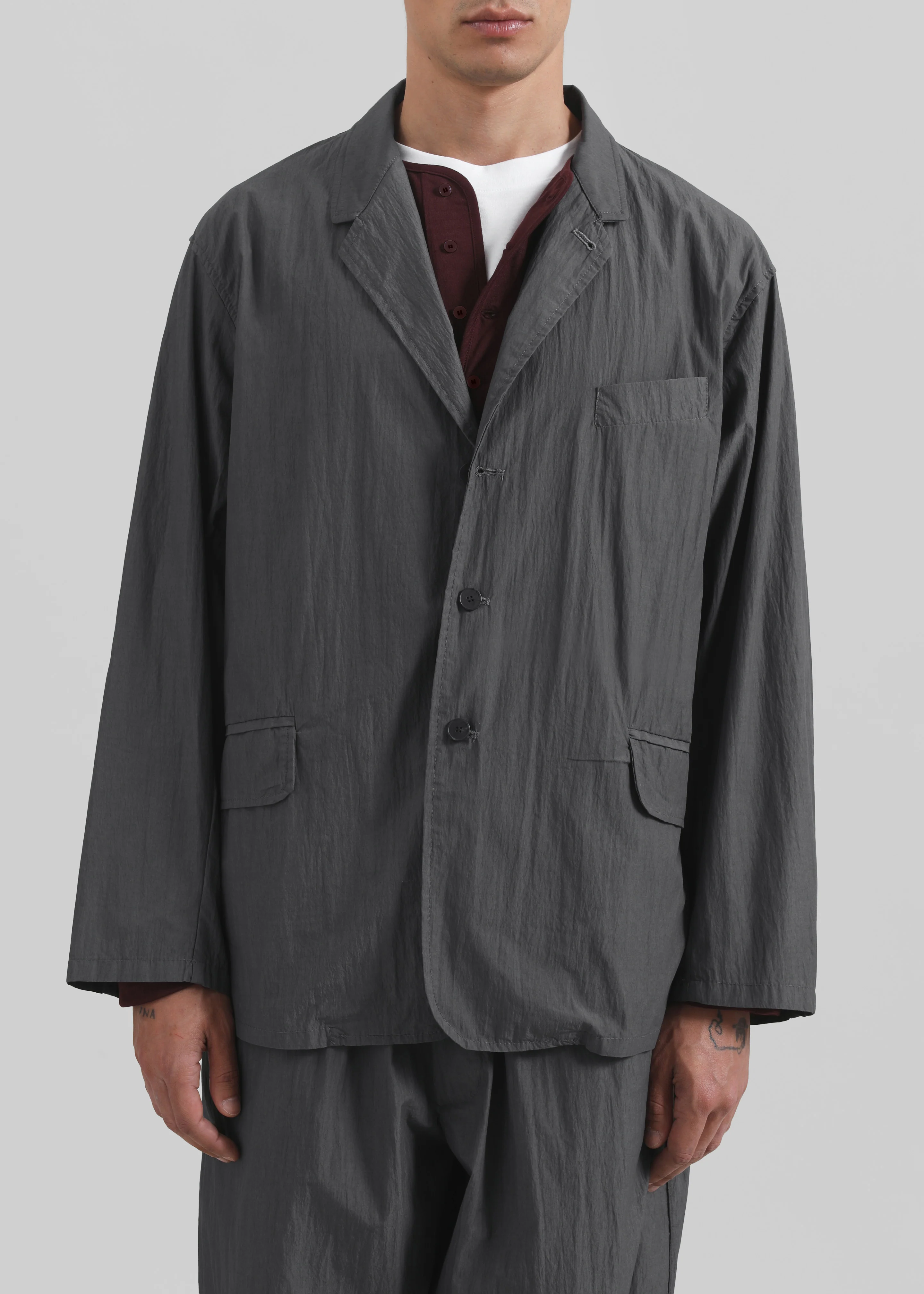 Ohio Crinkled Poplin Blazer - Slate Grey - Image 5