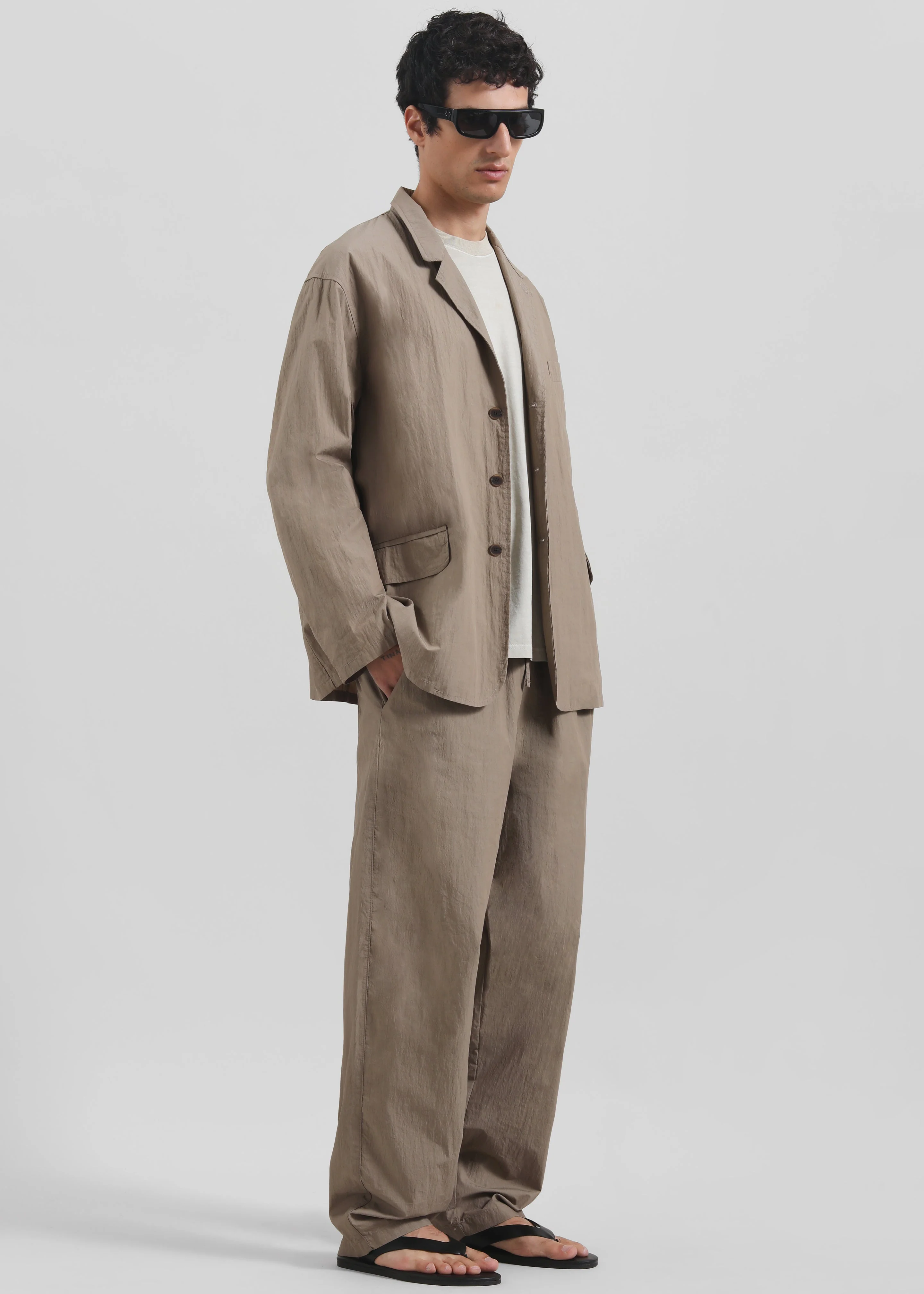 Ohio Crinkled Poplin Blazer - Taupe - Image 3