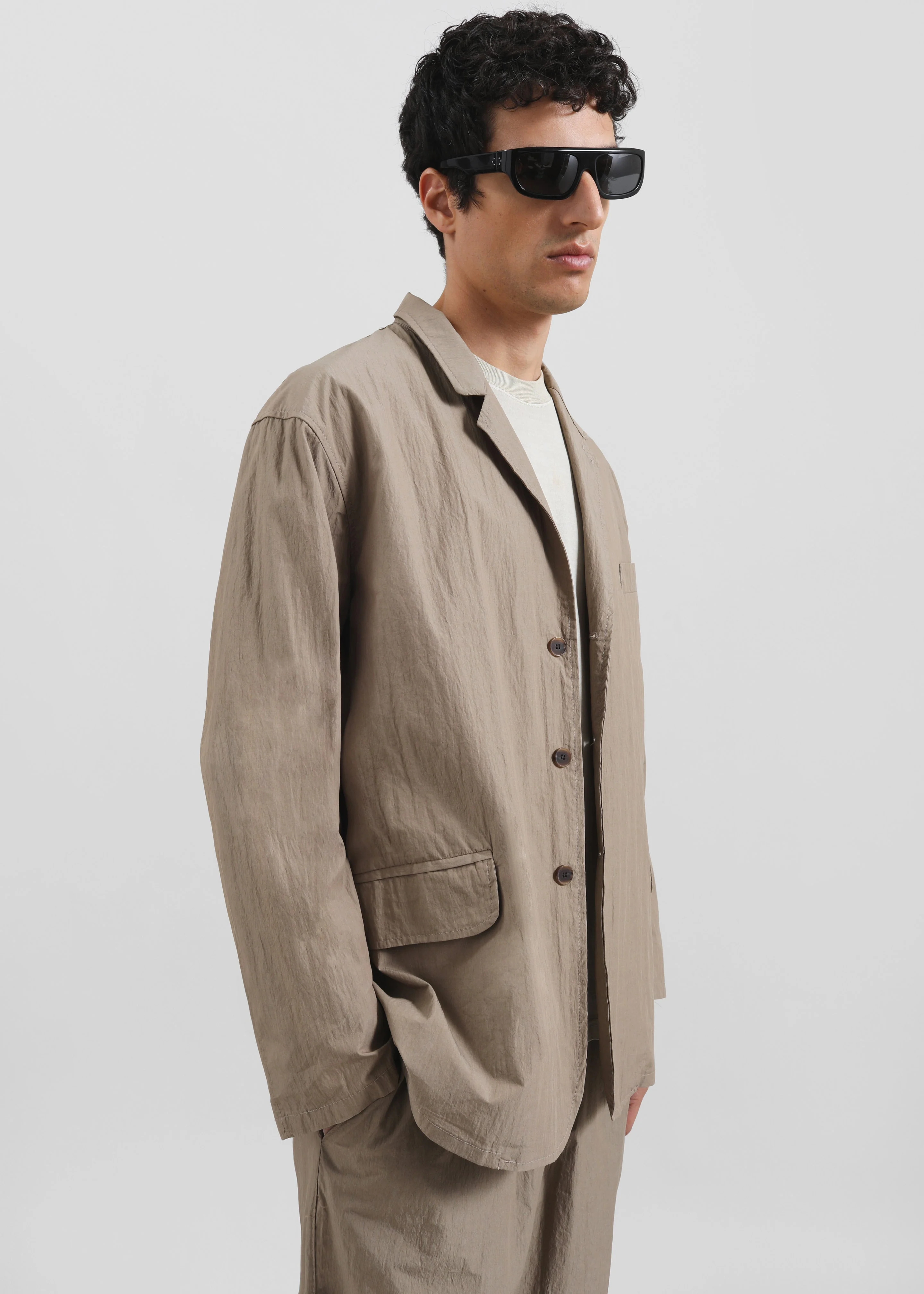 Ohio Crinkled Poplin Blazer - Taupe - Image 4