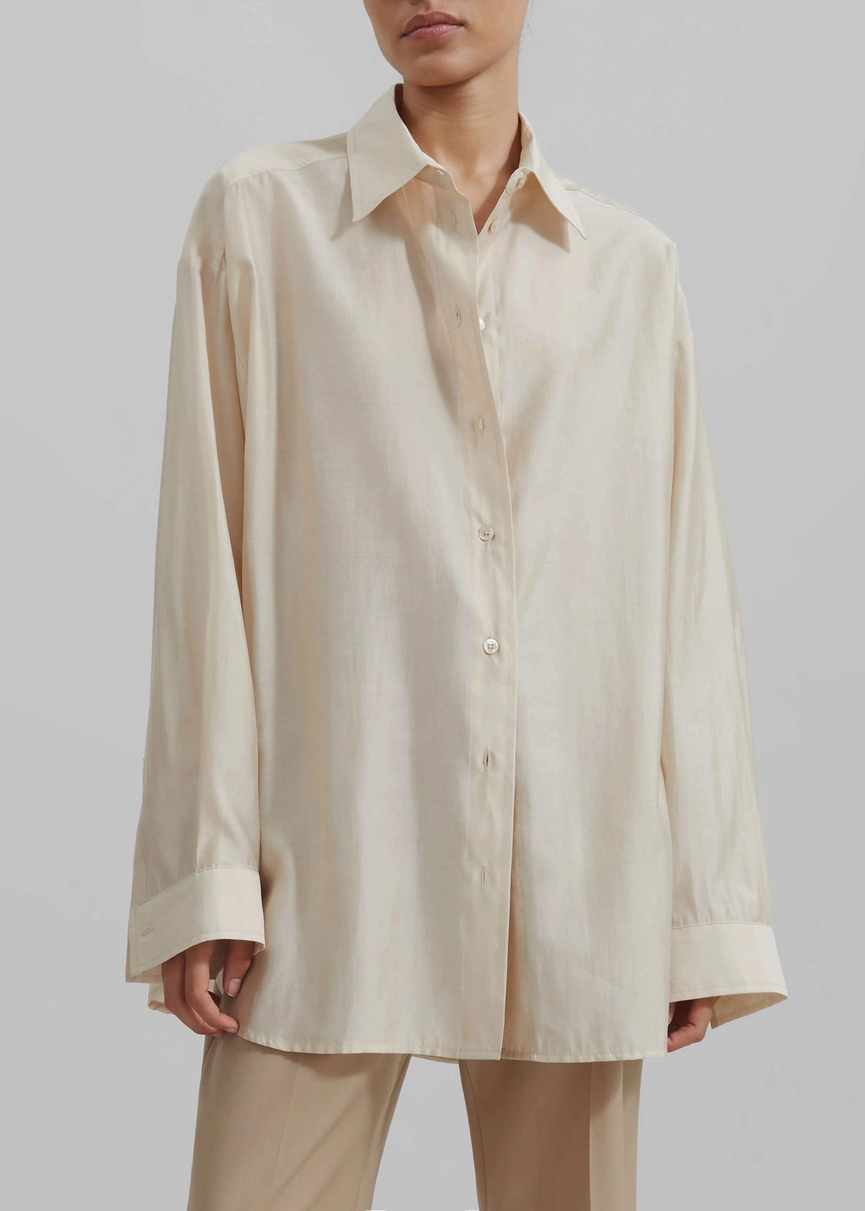 Ola Semi-Sheer Button Up Shirt - Ivory - Image 7