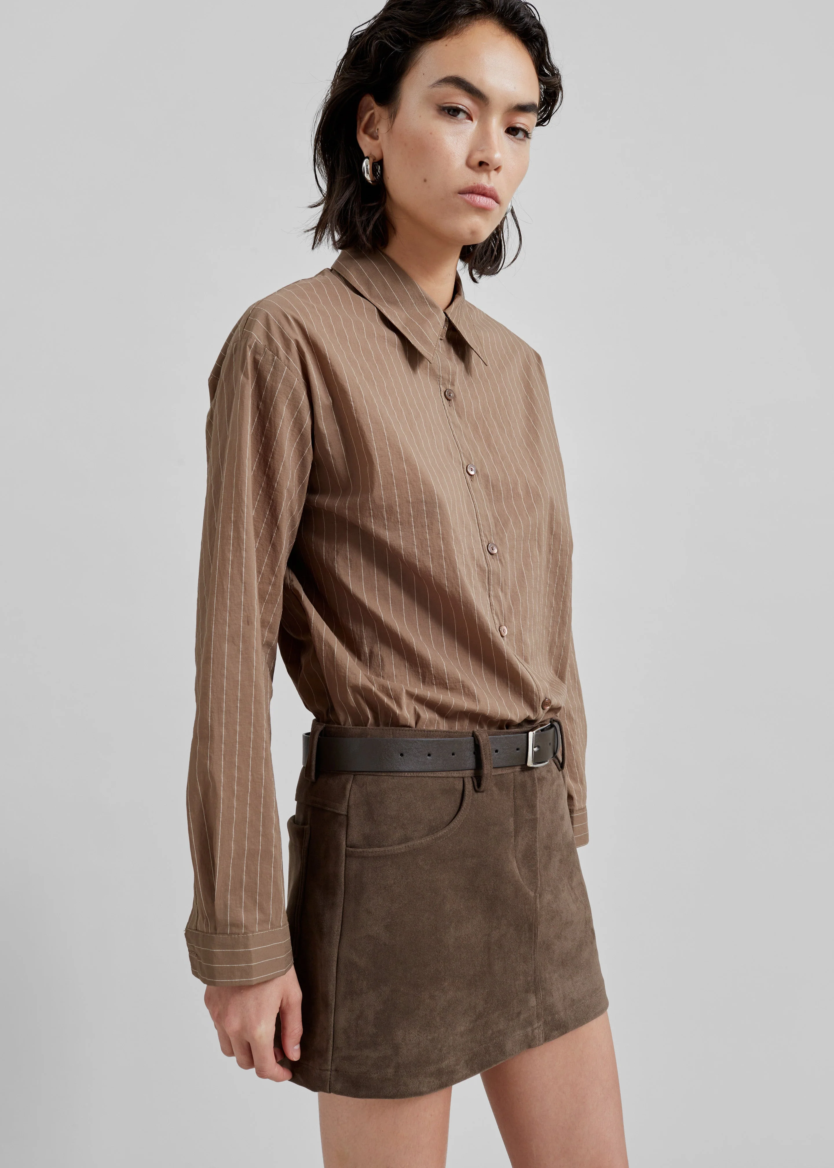 Peoria Faux Suede Mini Skirt - Brown - Image 12