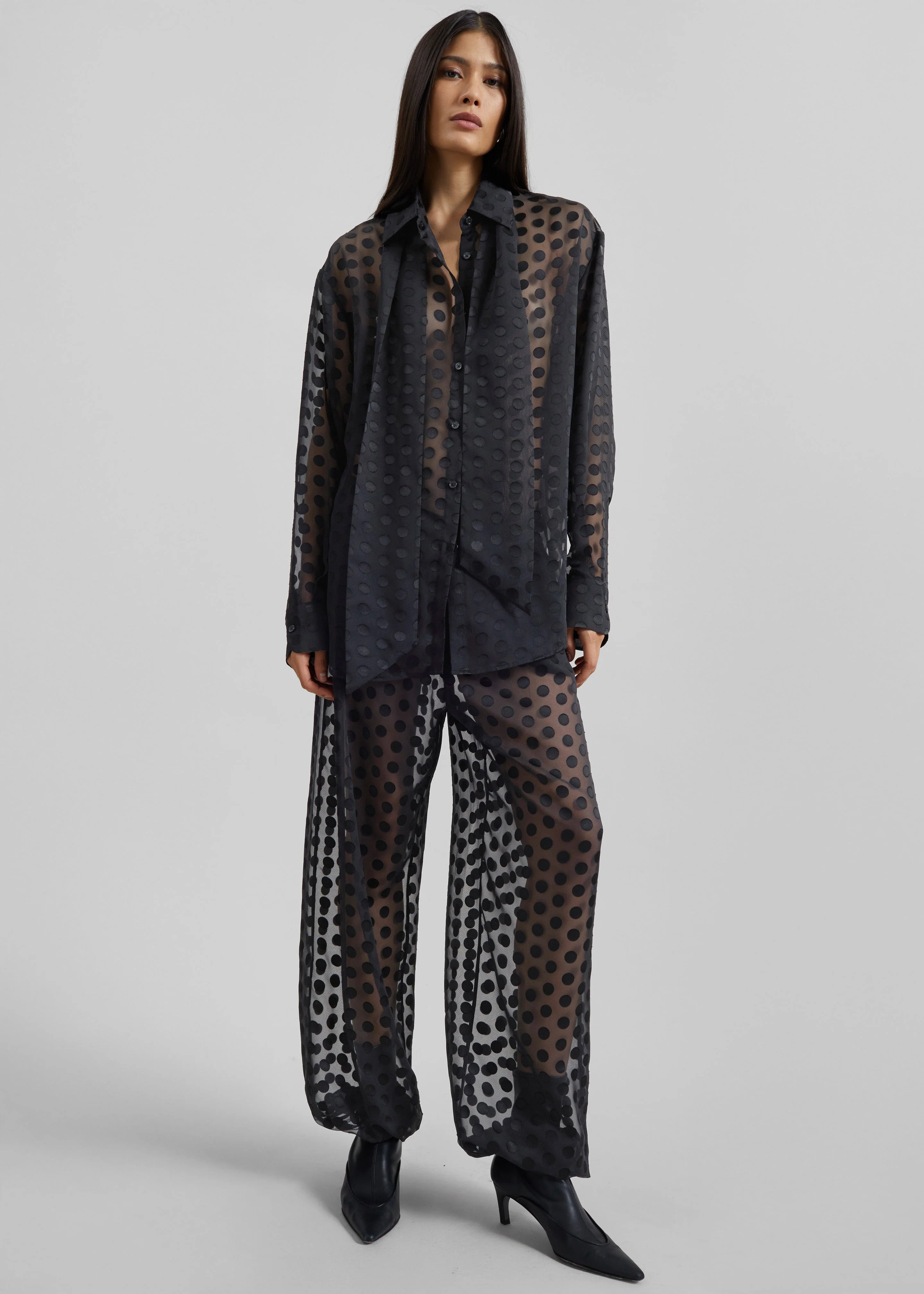 Peri Sheer Tie-Neck Shirt - Black Polka Dot - Image 3