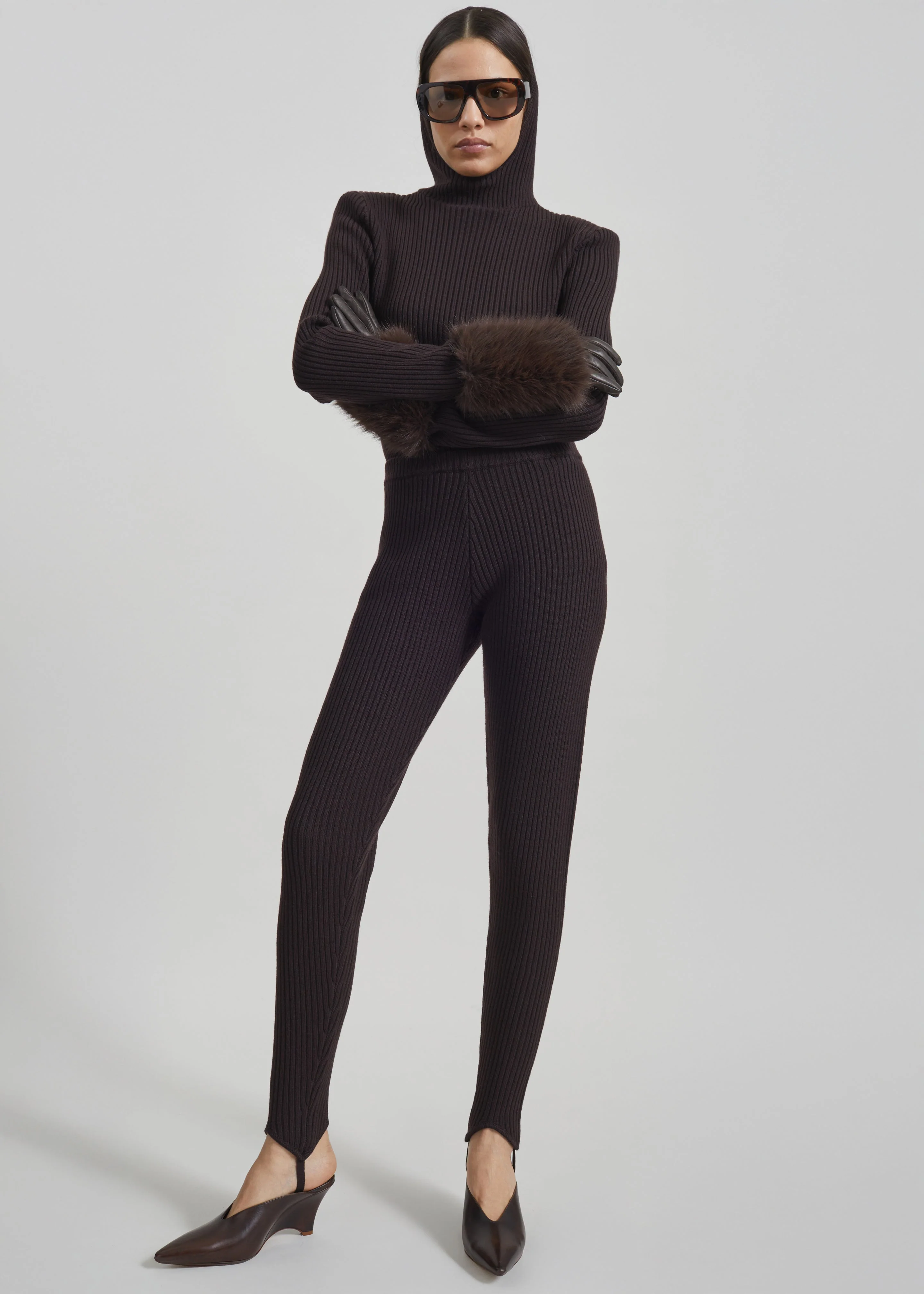 Piuma Knit Stirrup Leggings - Brown - Image 4