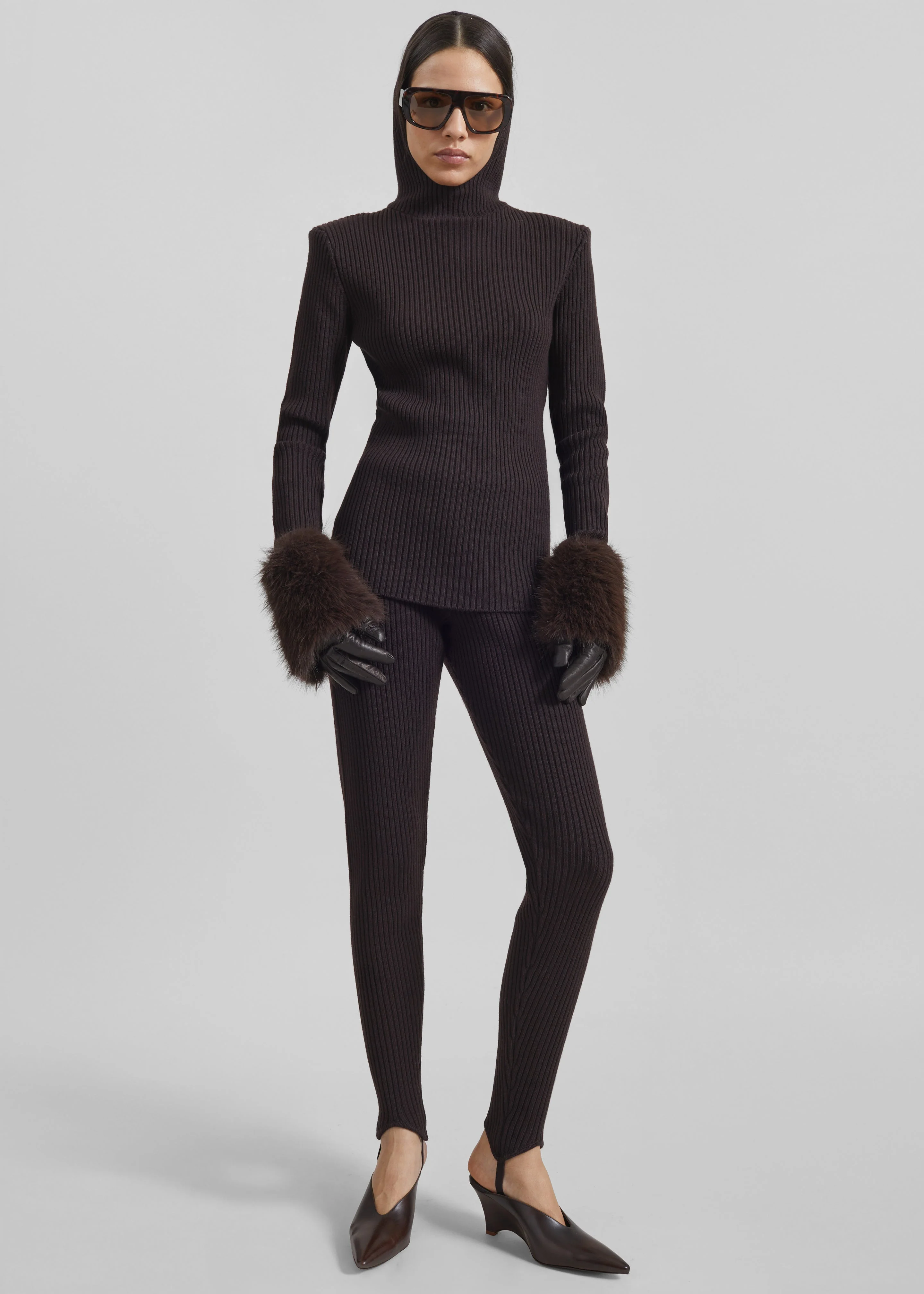 Piuma Knit Stirrup Leggings - Brown - Image 7