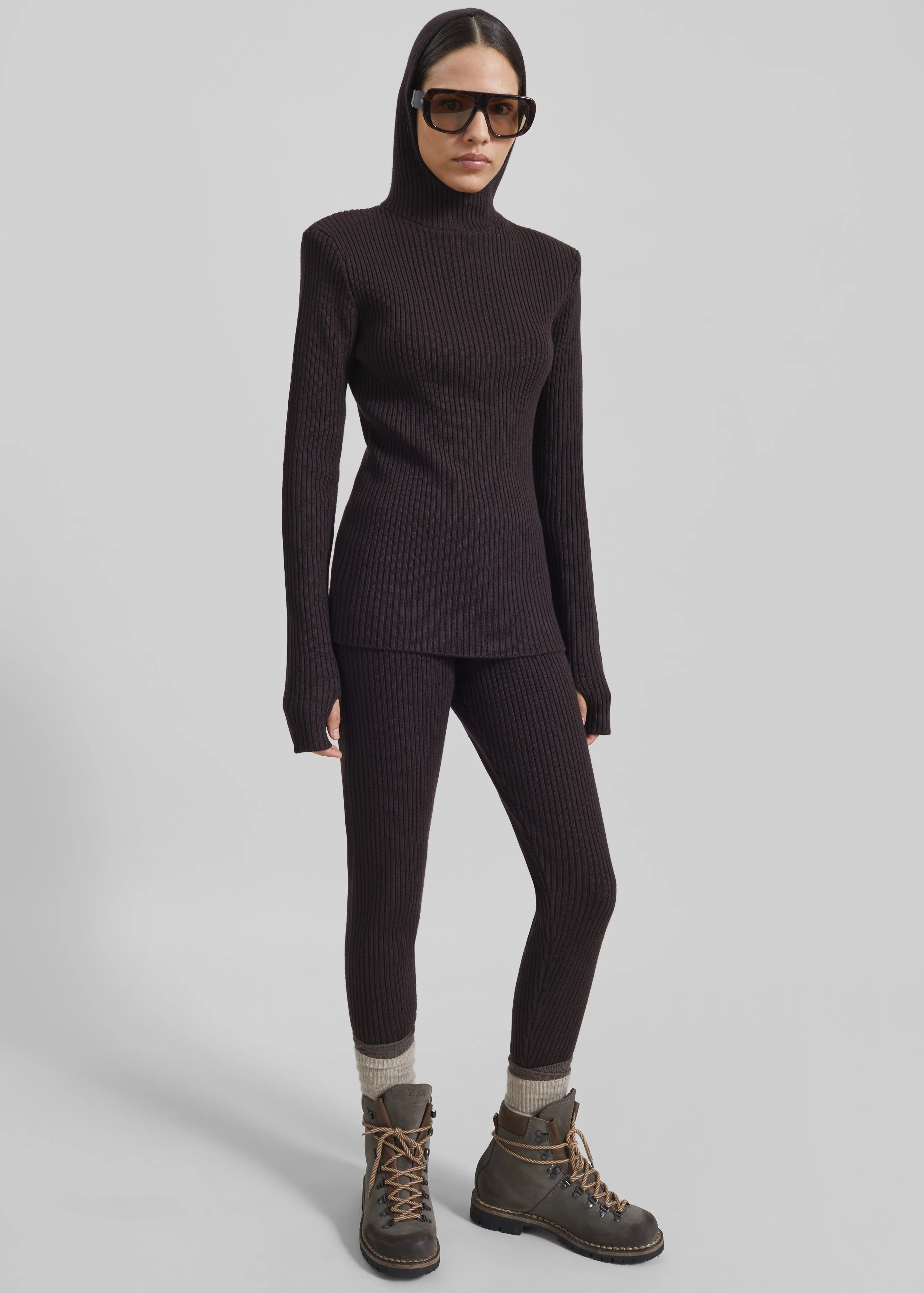Piuma Knit Stirrup Leggings - Brown - Image 8