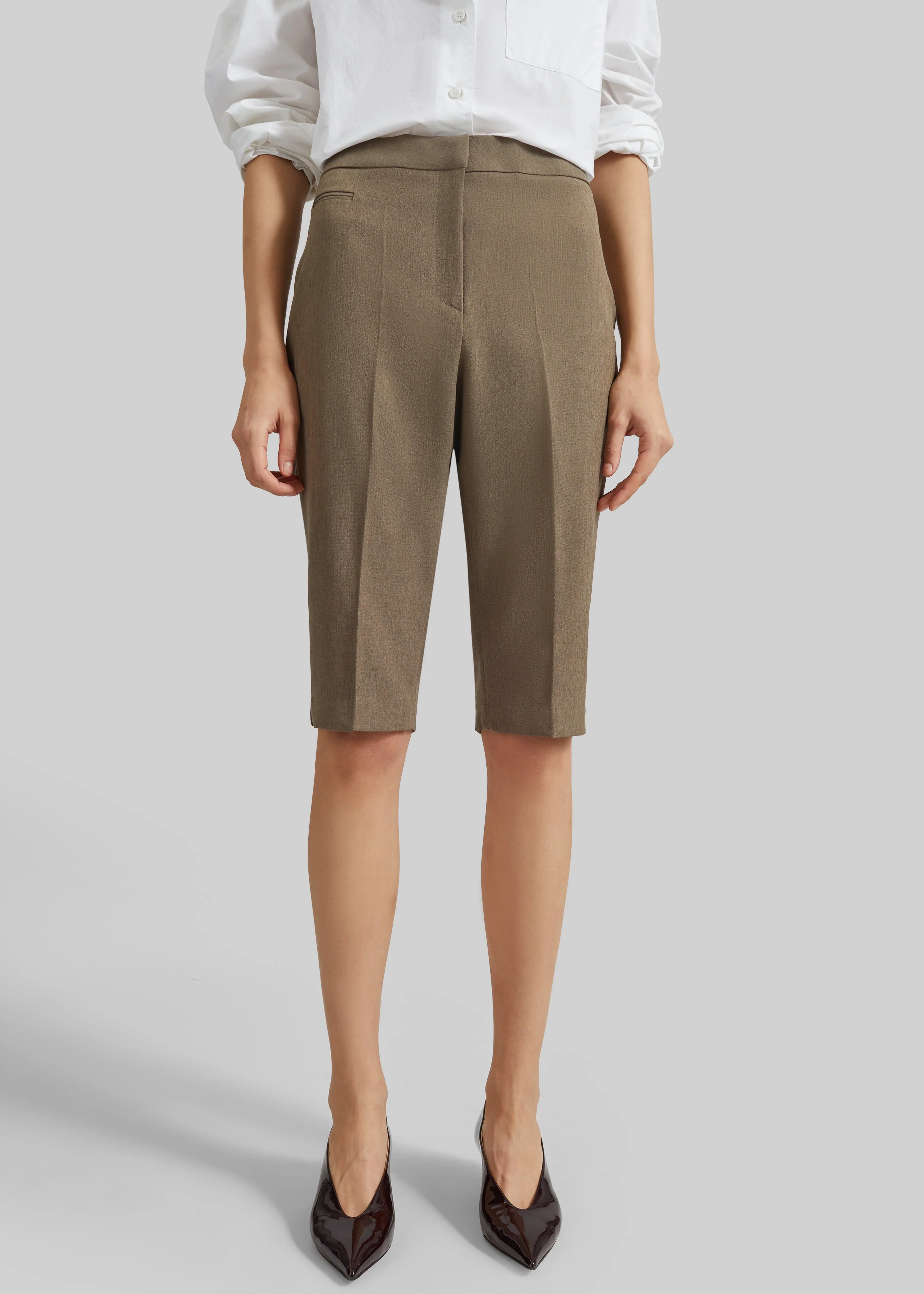 Reva Tailored Bermuda Shorts - Dark Taupe - Image 3