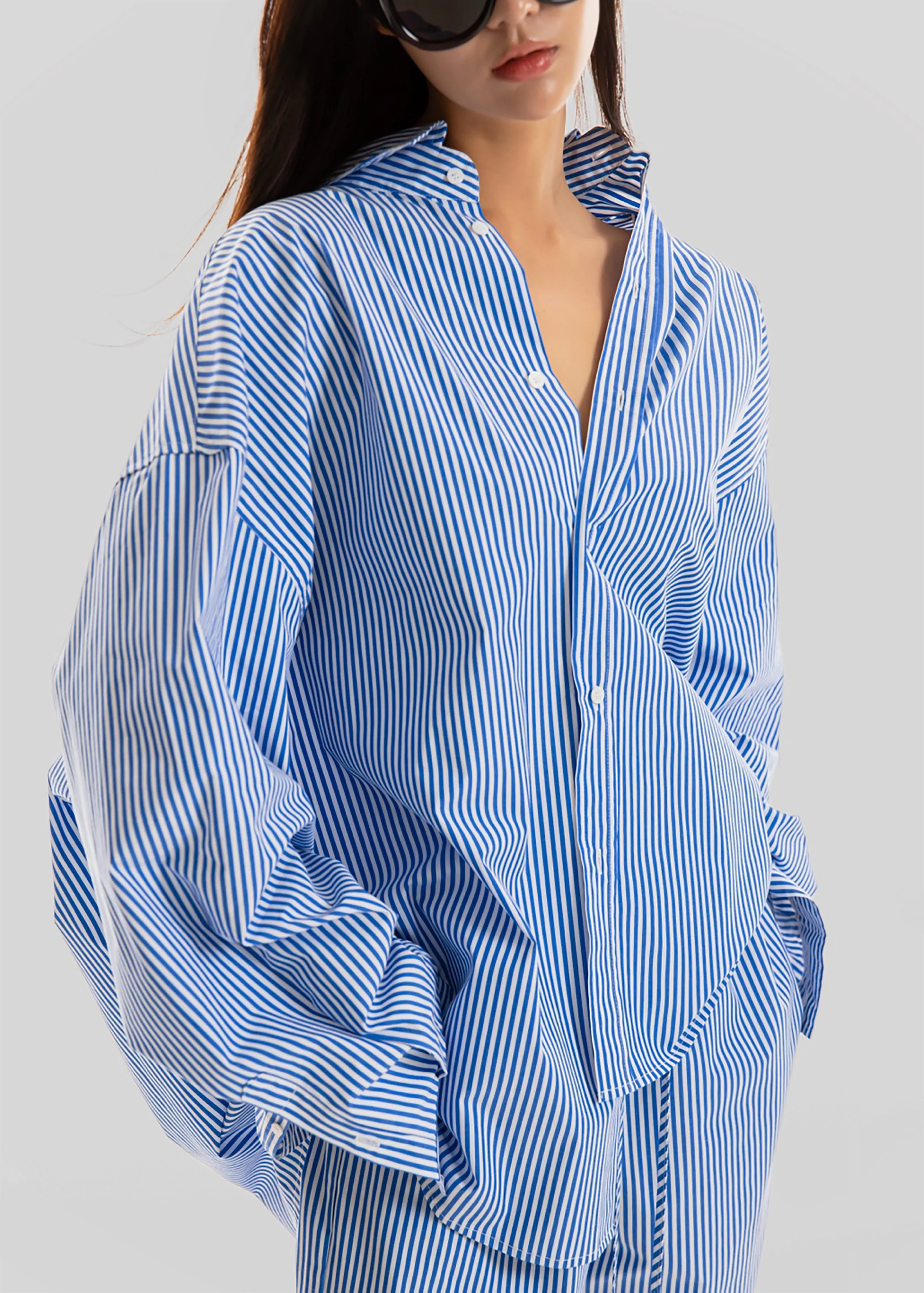 Rimini Oversized Poplin Shirt - Blue/White Stripe - Image 3