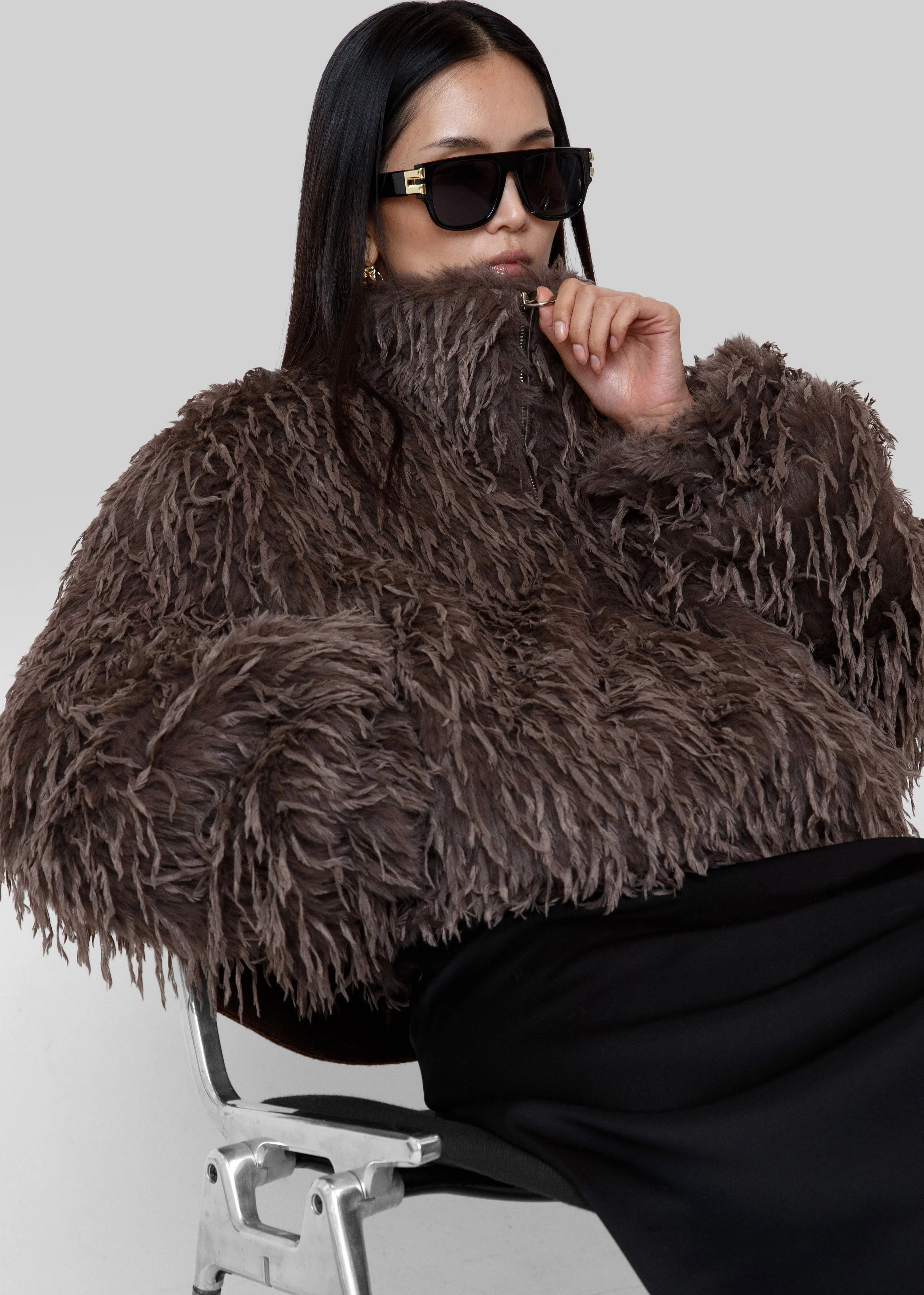 Rivee Faux Fur Pullover - Brown