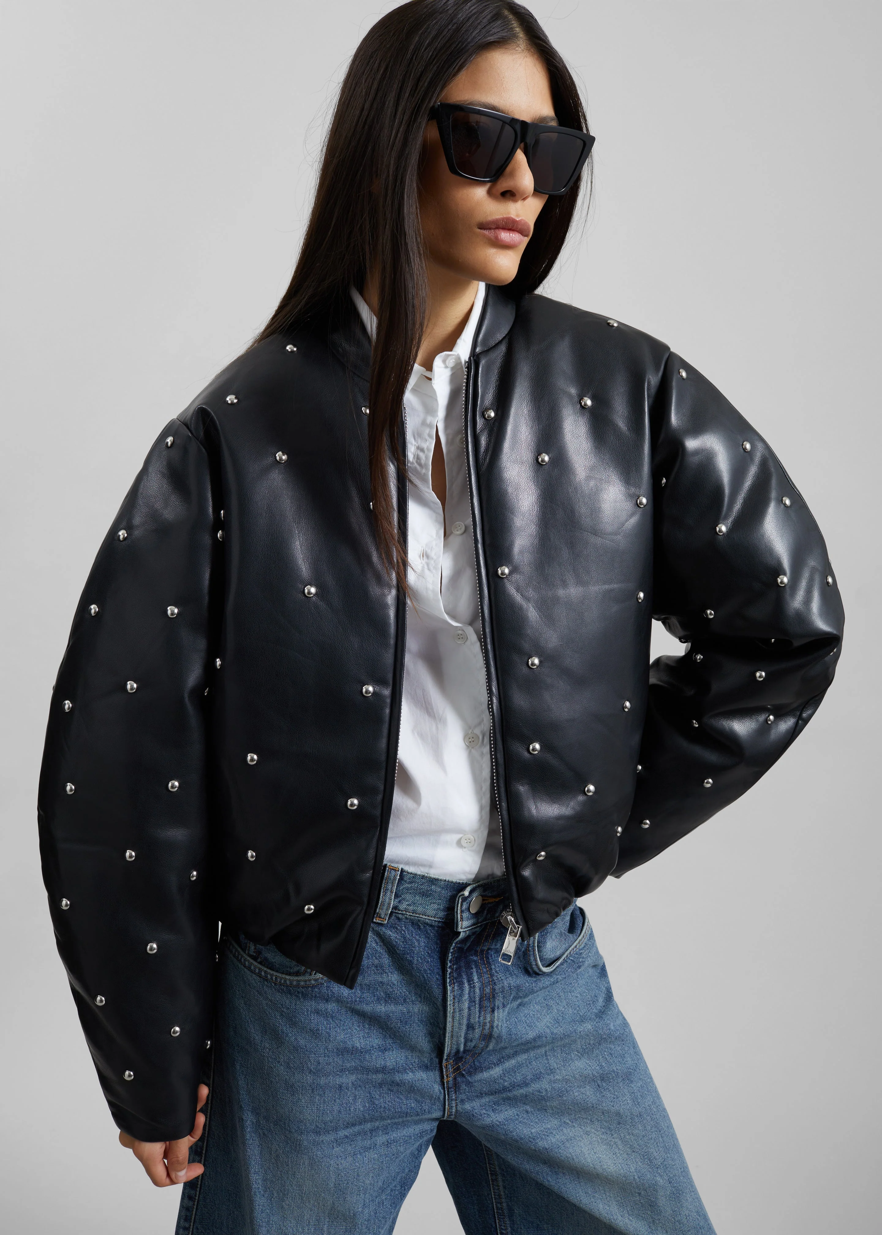 Rotate Studded Padded Jacket - Black - Image 4