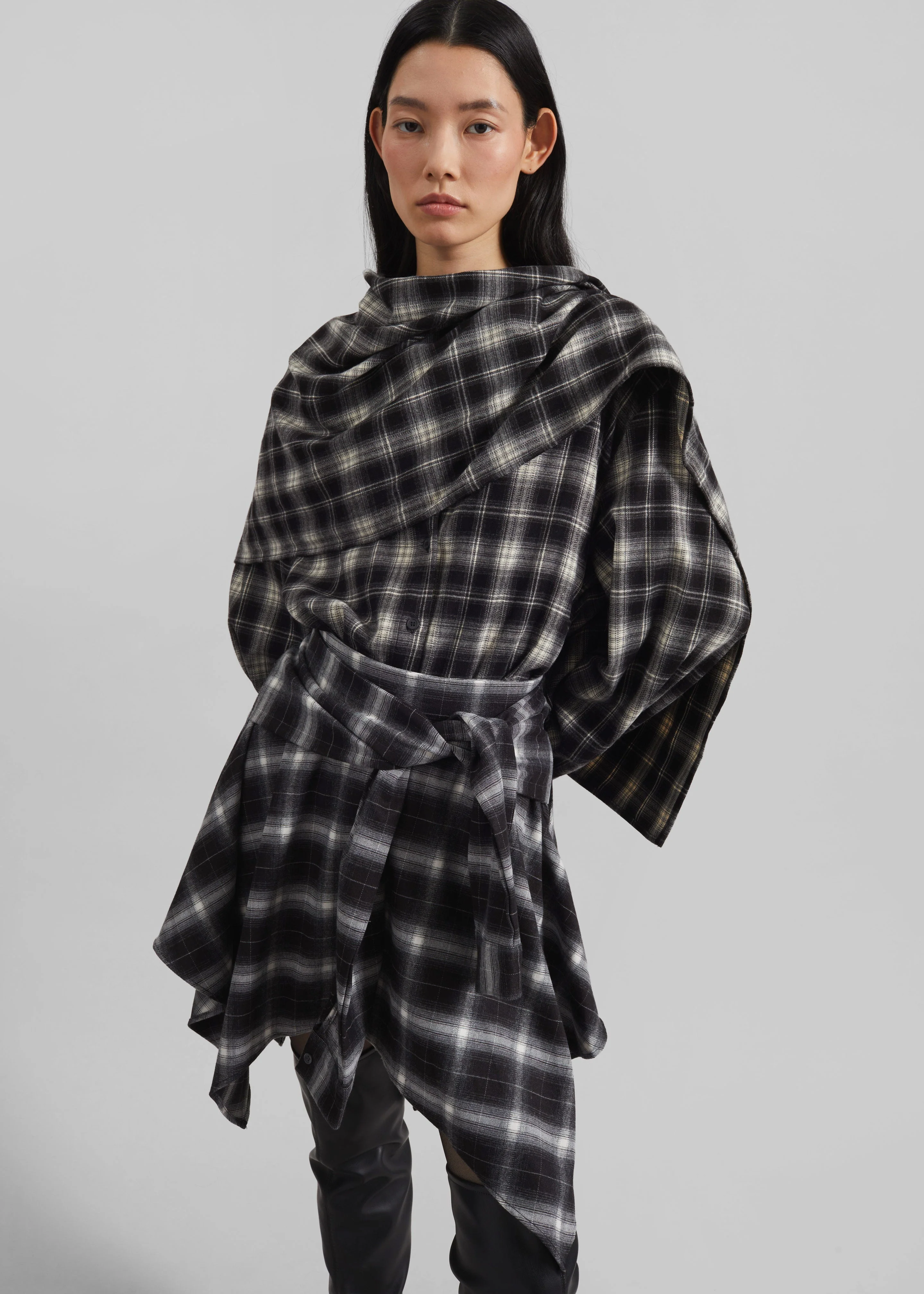 Rue Scarf Shirt - Black Plaid - Image 7