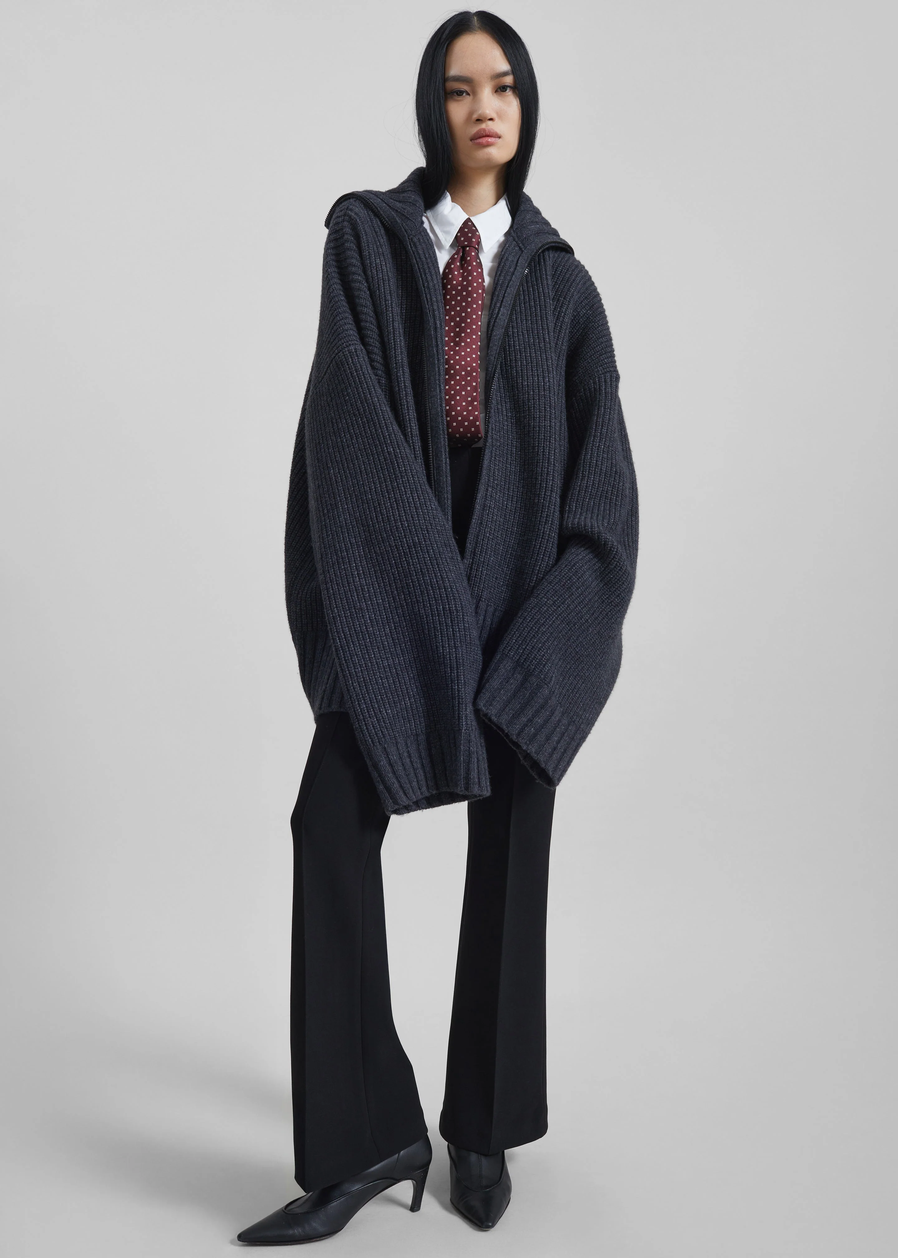 Saclay Oversized Zip-Up Cardigan - Charcoal