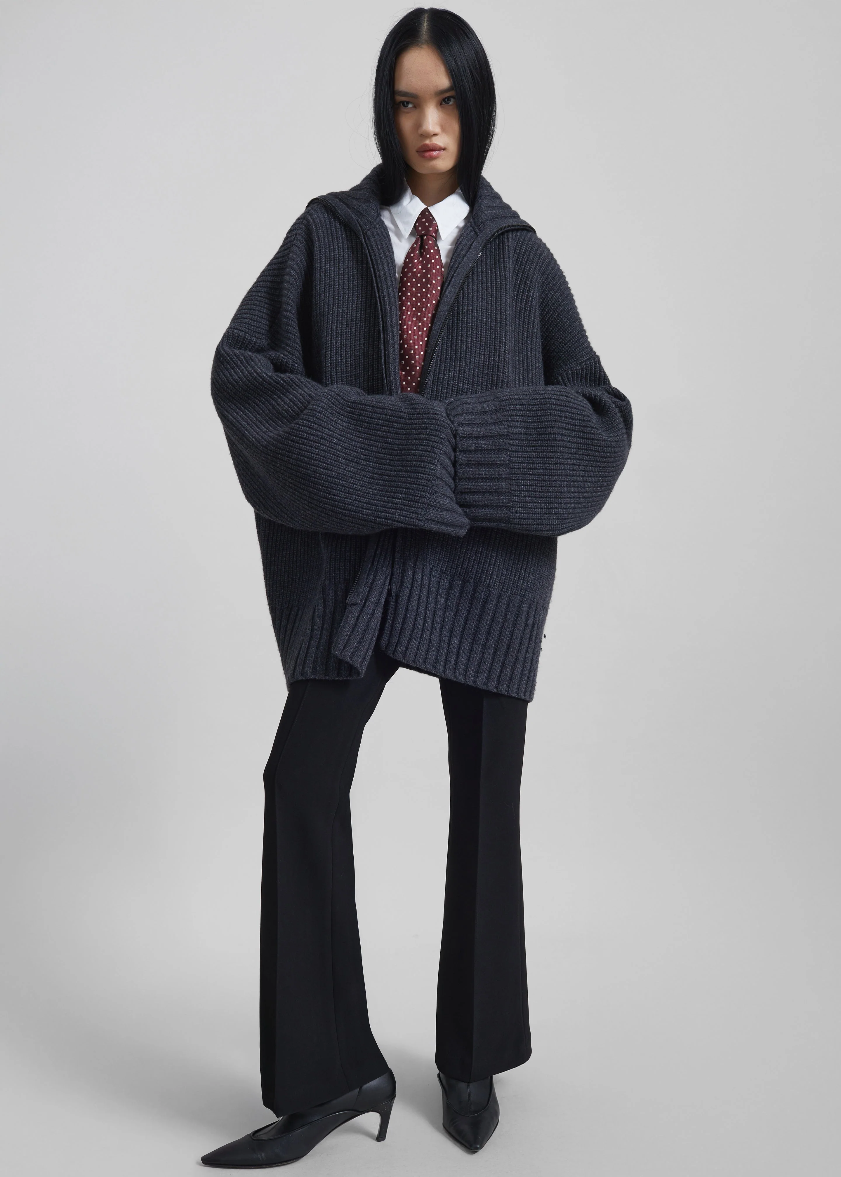 Saclay Oversized Zip-Up Cardigan - Charcoal - Image 7