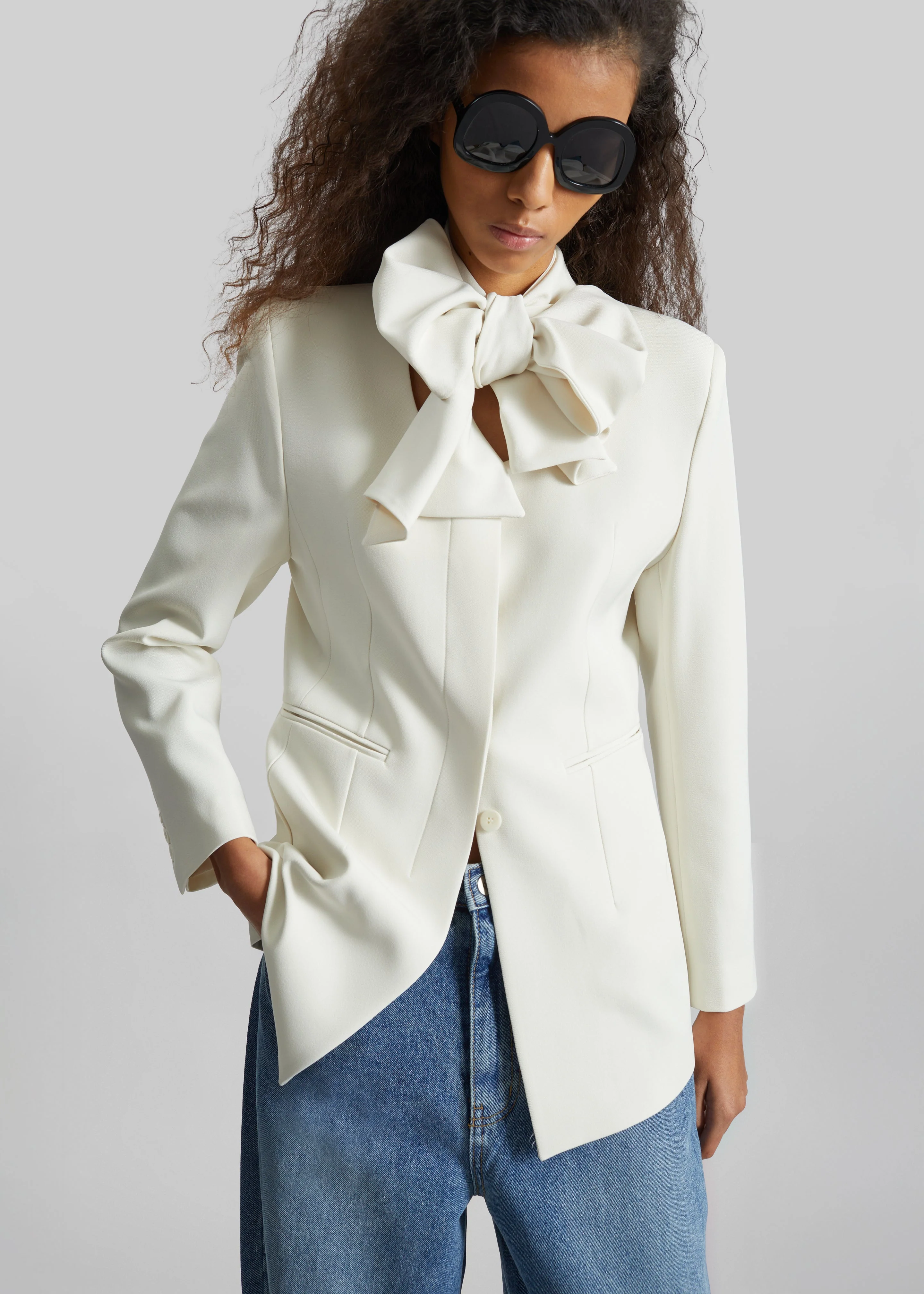 Seika Scarf Blazer - Ivory - Image 3