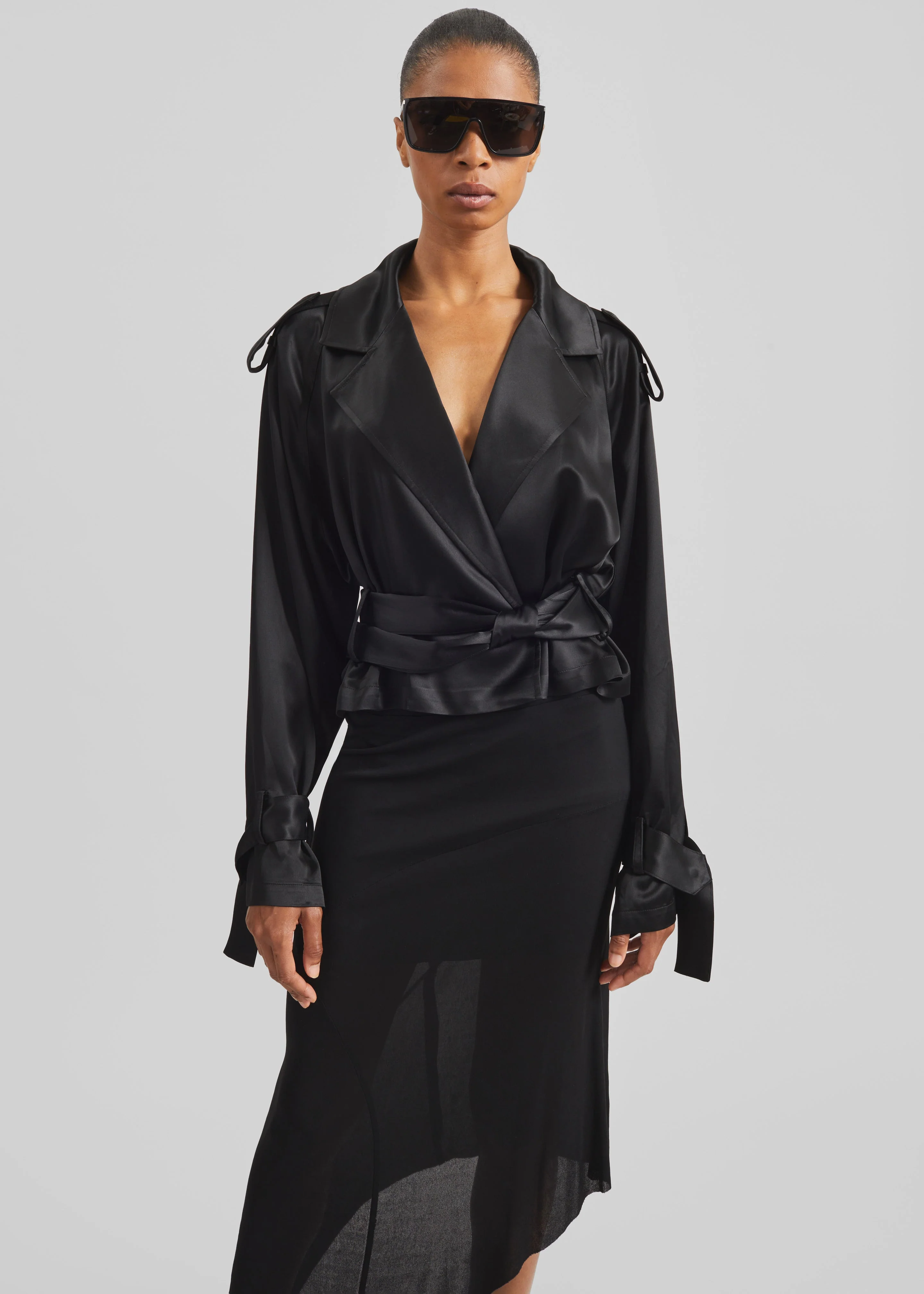 Simona Satin Short Trench - Black - Image 4