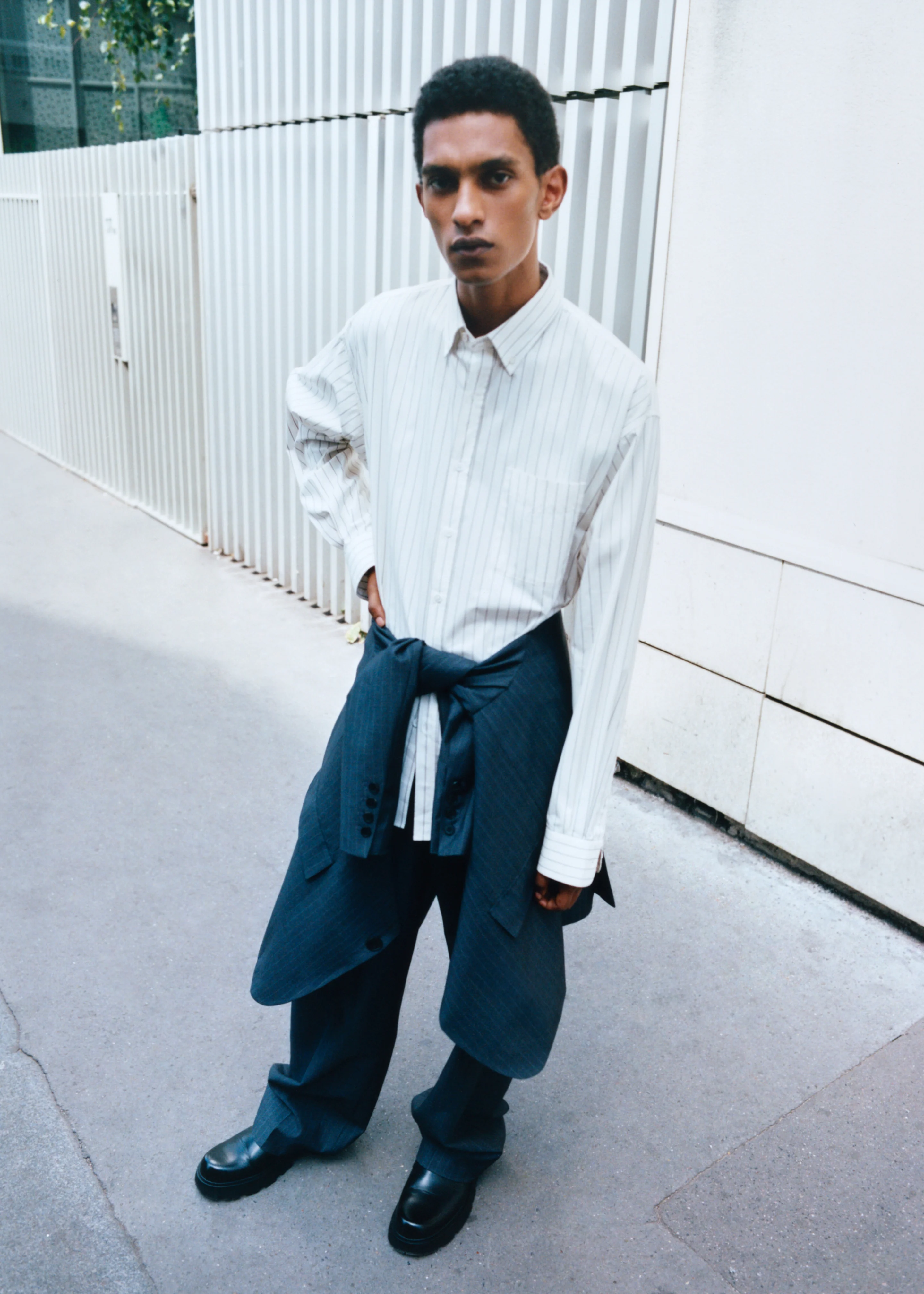 Sinclair Poplin Shirt - White/Black Stripe - Image 9