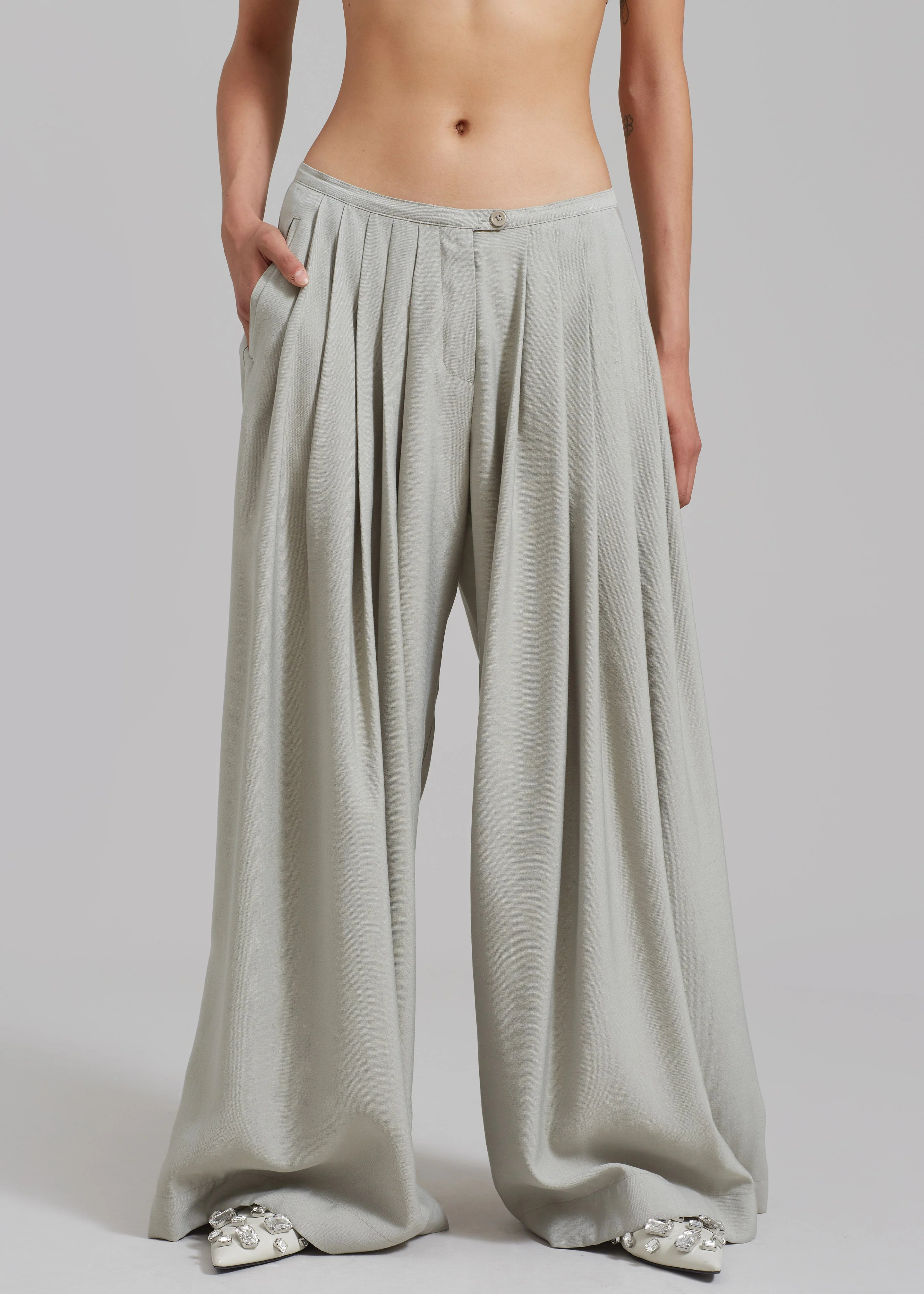 Sloane Wide Leg Trousers - Grey - Image 10