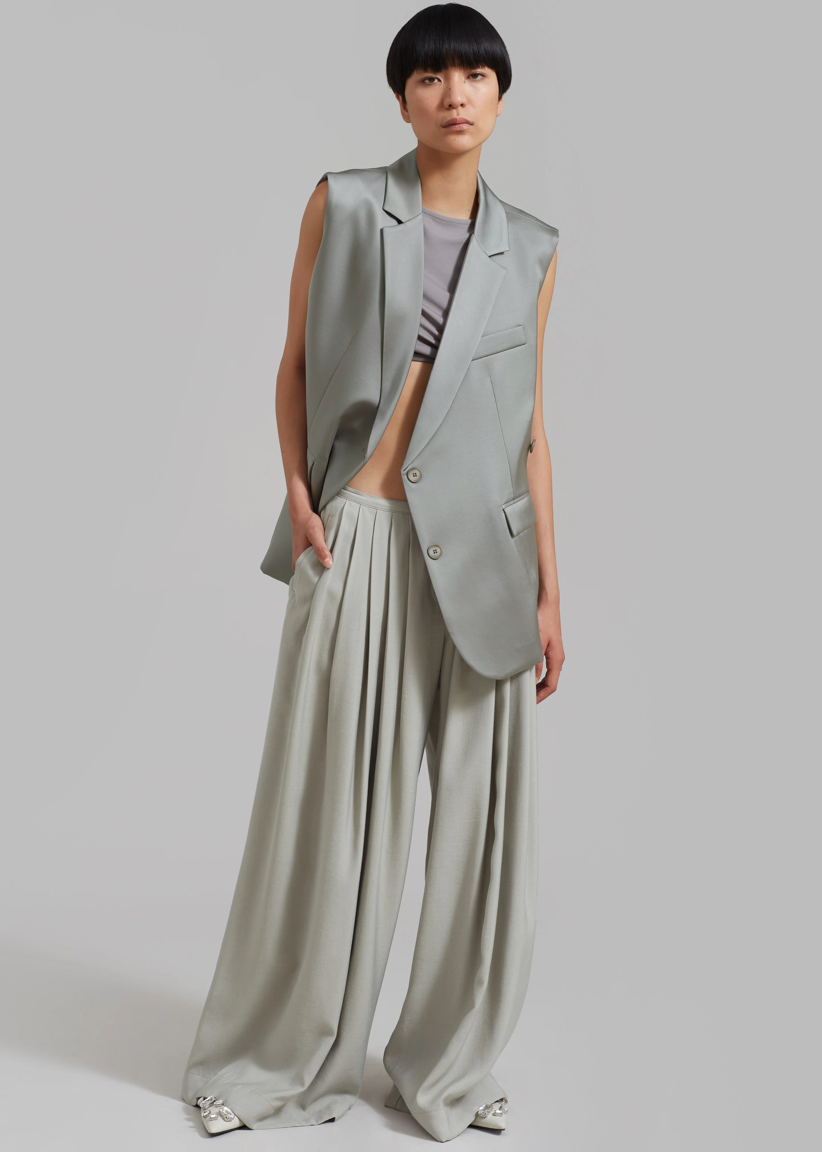 Sloane Wide Leg Trousers - Grey - Image 4