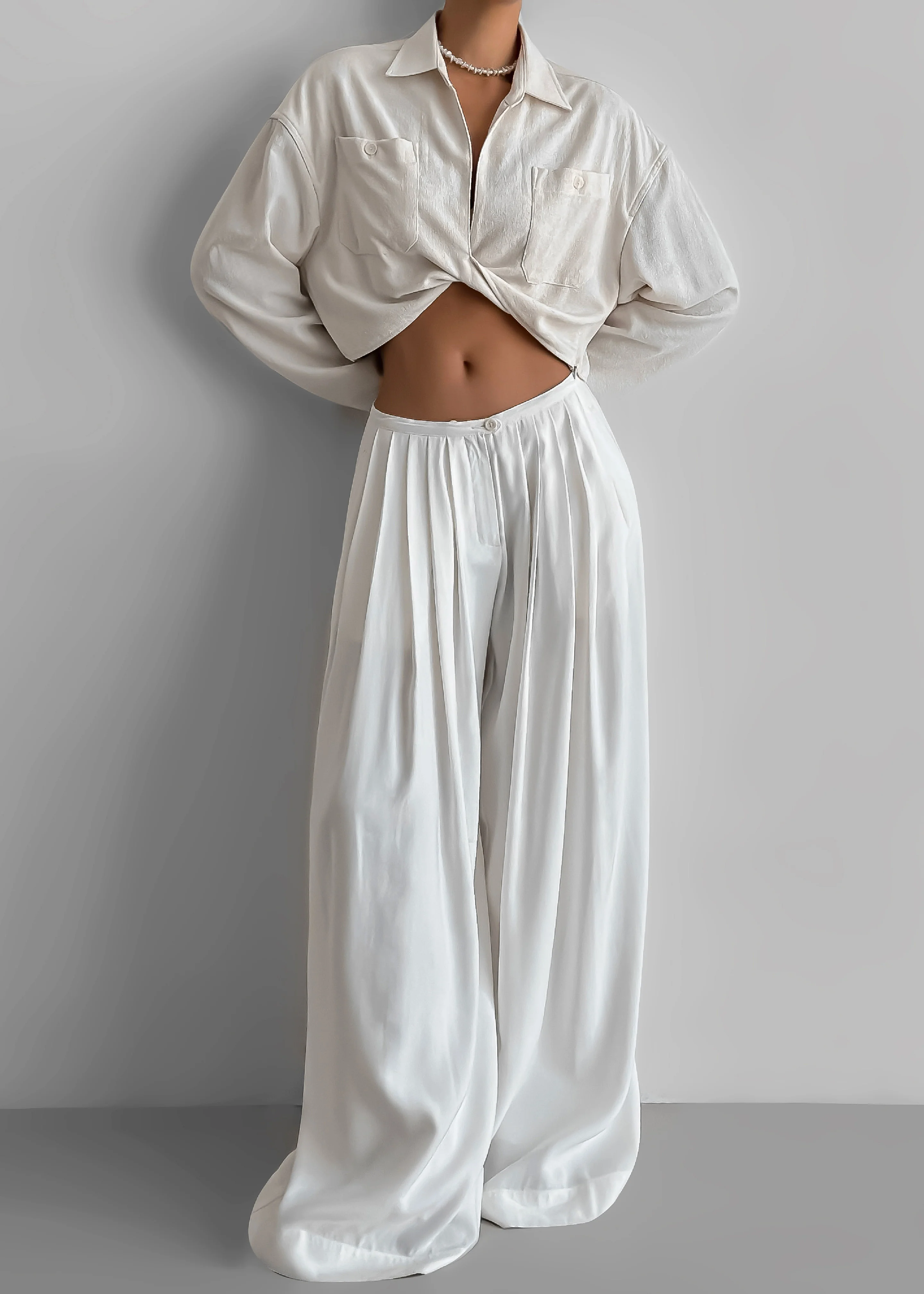 Sloane Wide Leg Trousers - White - Image 3