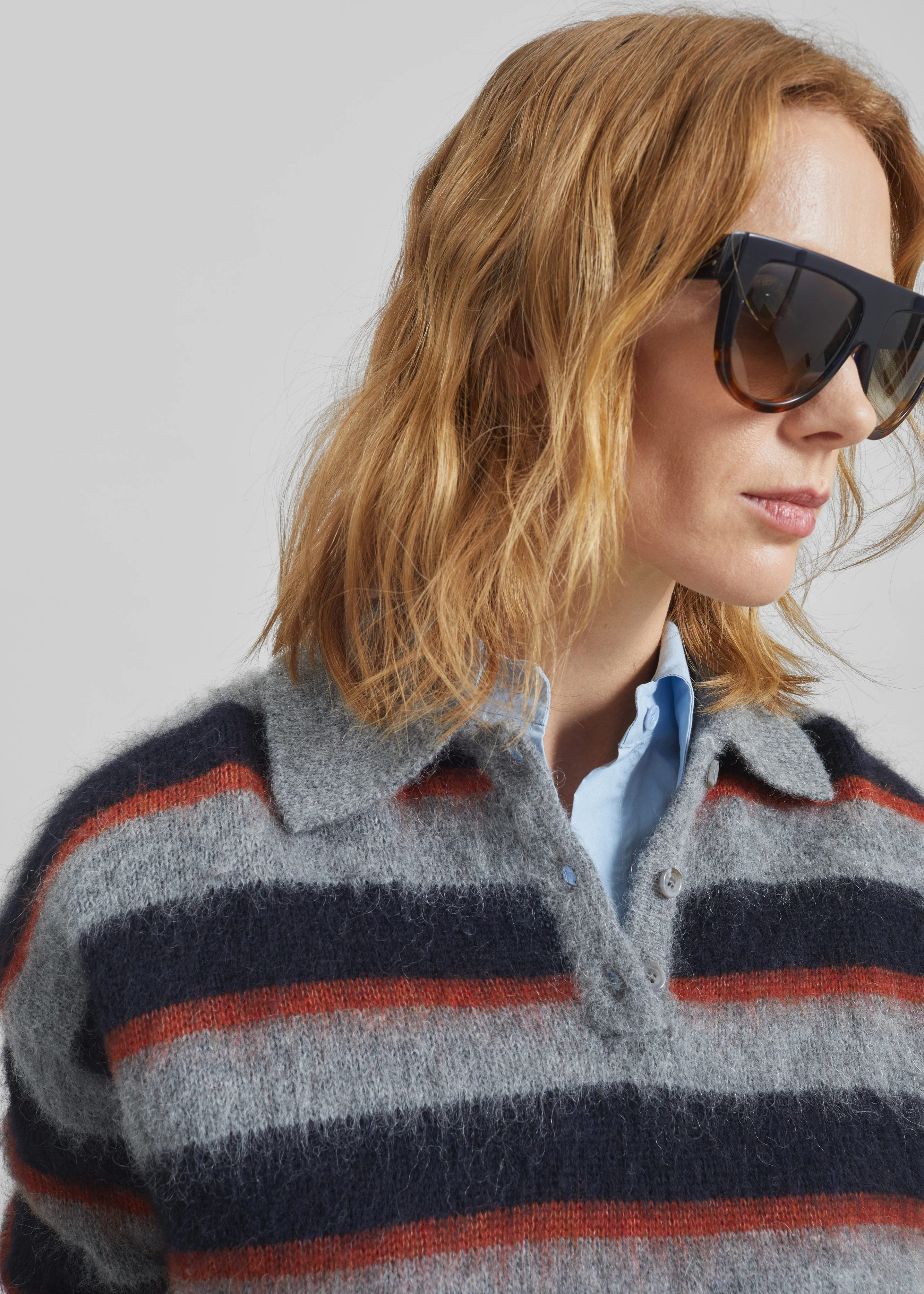 Sorlia Mohair Polo Sweater - Grey Multi Stripe - Image 2