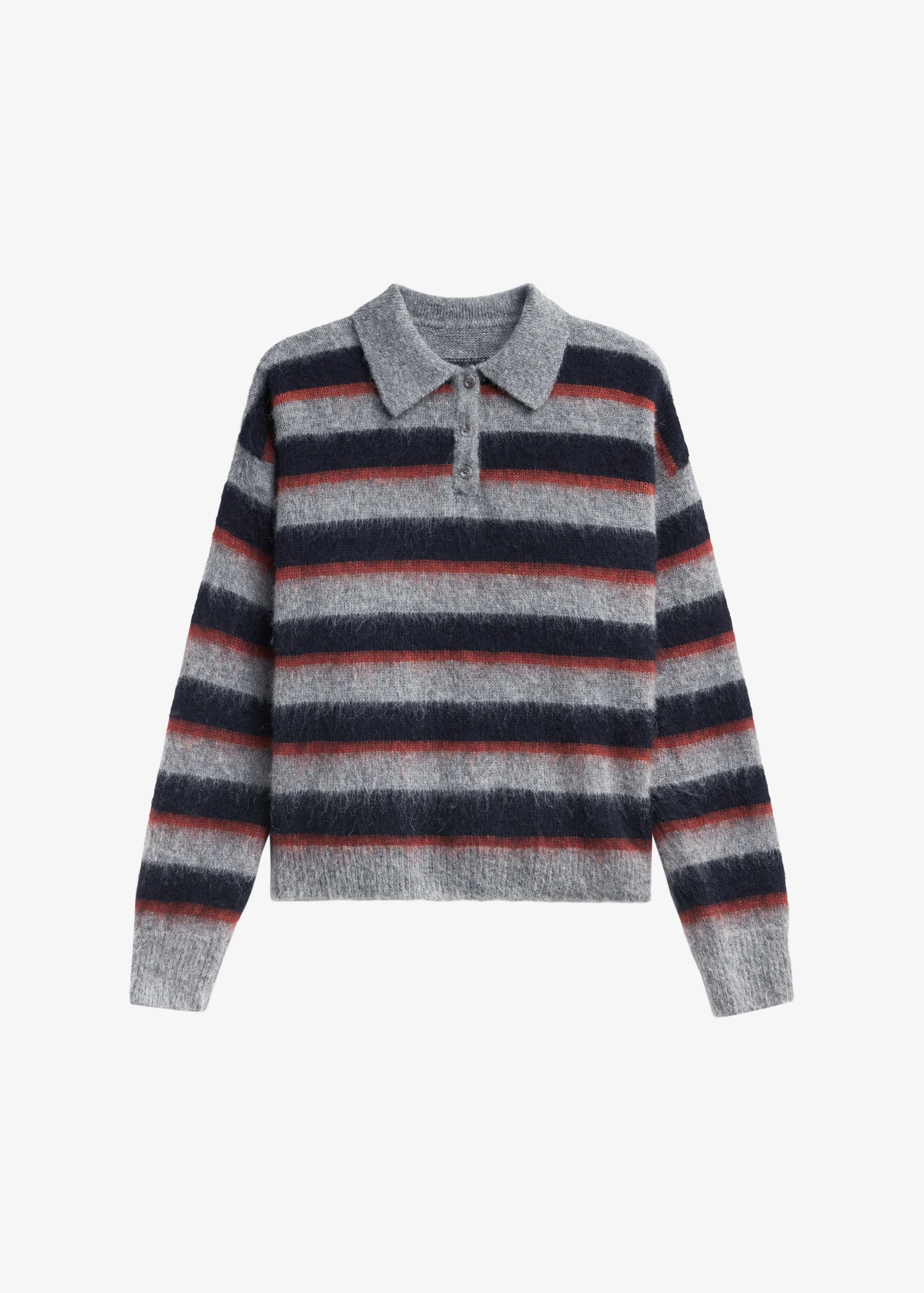 Sorlia Mohair Polo Sweater - Grey Multi Stripe - Image 7