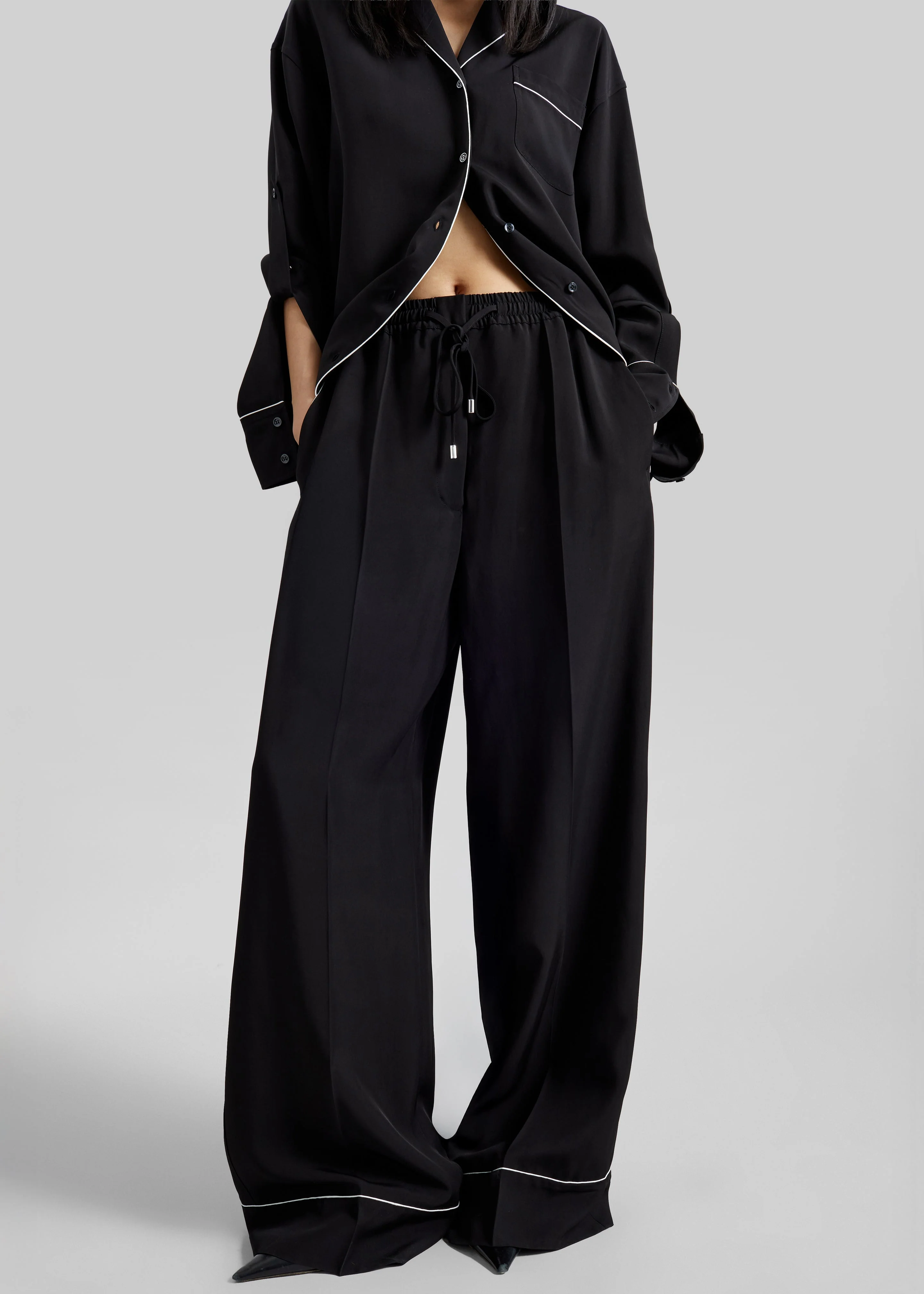Sportmax Rivetto Satin Joggers - Black - Image 2