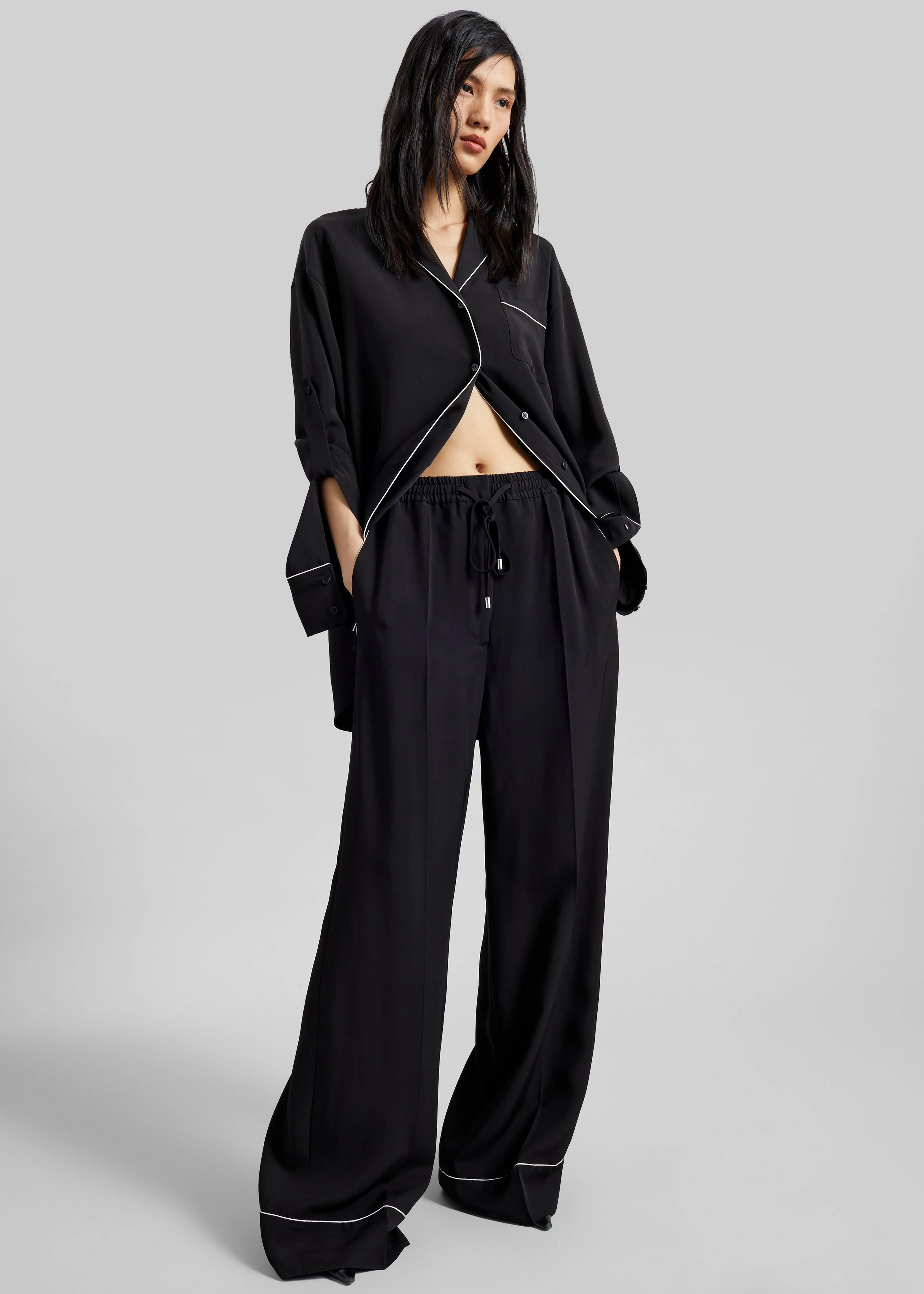 Sportmax Rivetto Satin Joggers - Black - Image 3